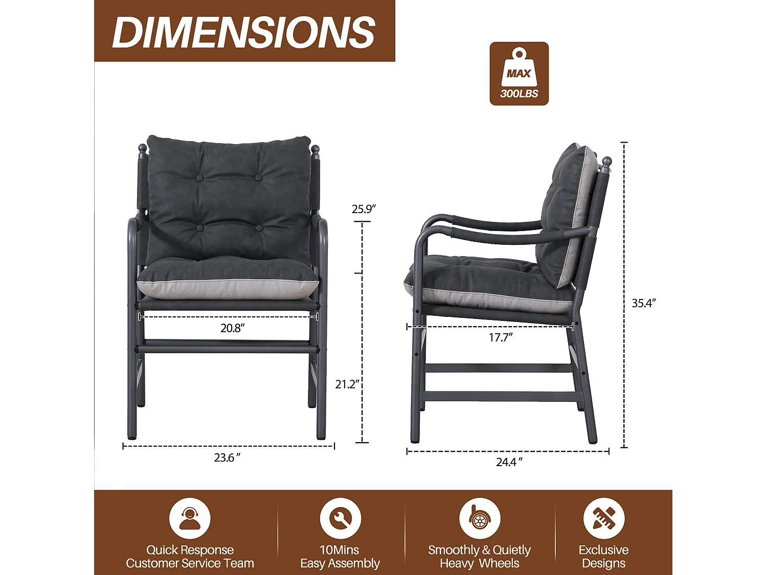Sillón moderno de poliuretano negro con estructura metálica