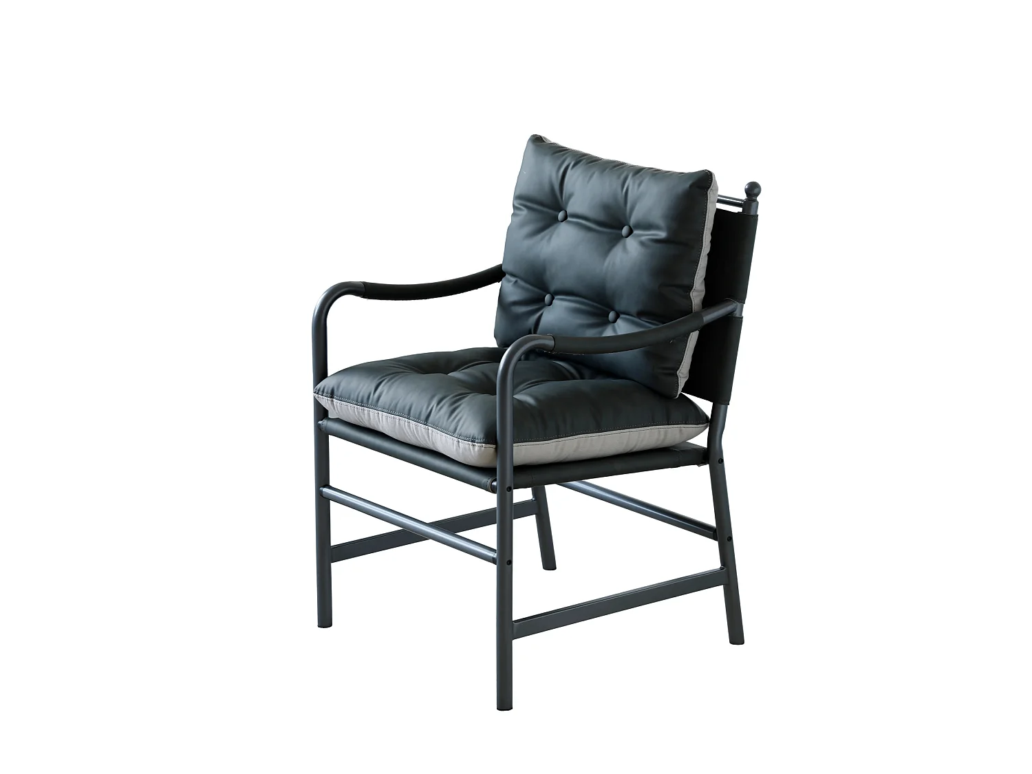 Sillón moderno de poliuretano negro con estructura metálica