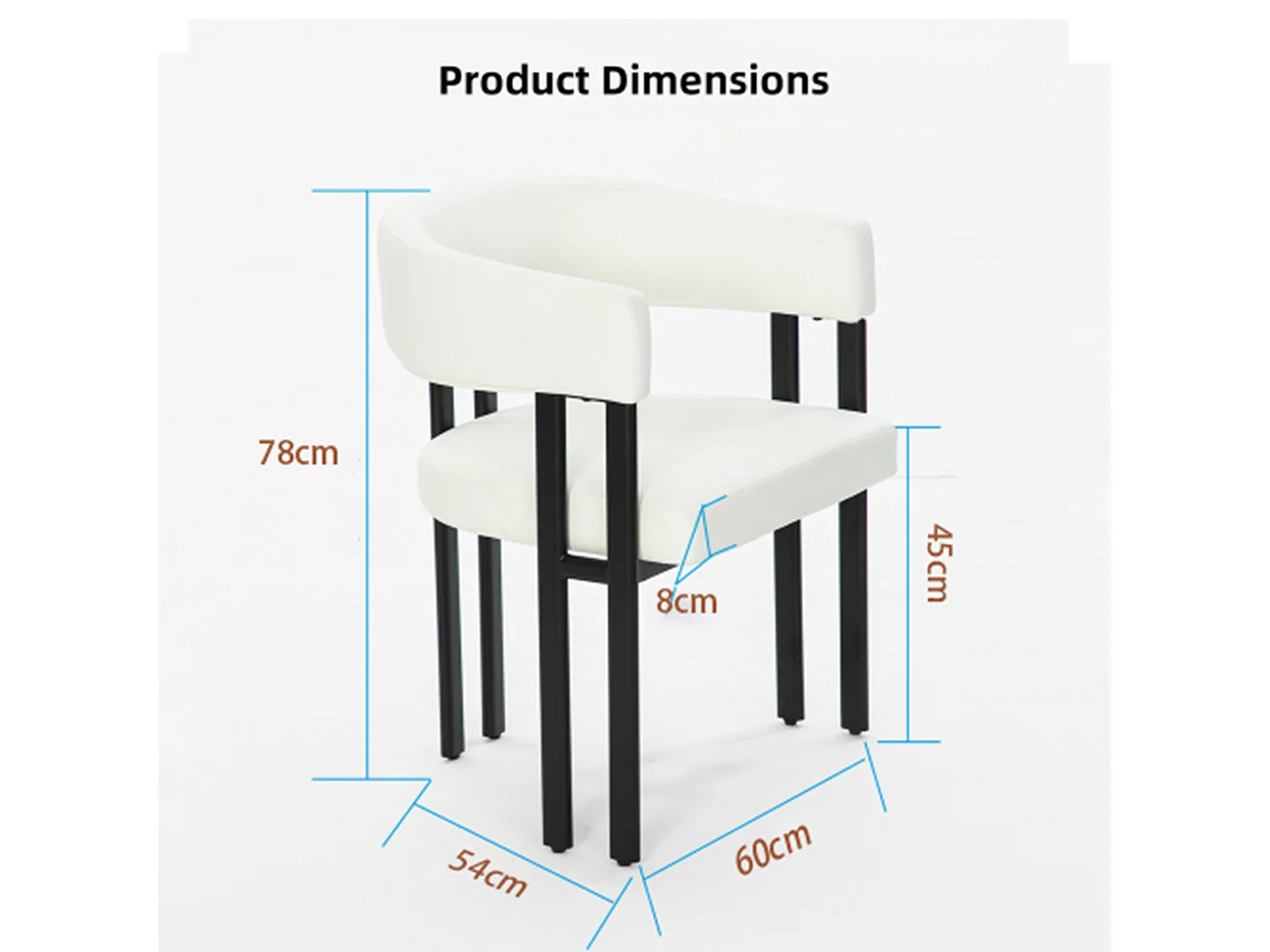 Fauteuil design blanc en similicuir, dossier courbé, pieds métal, avec accoudoirs, bureau/salon
