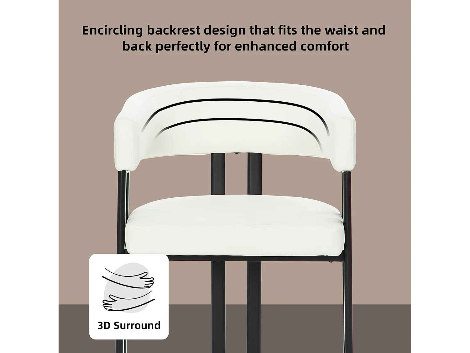 Fauteuil design blanc en similicuir, dossier courbé, pieds métal, avec accoudoirs, bureau/salon