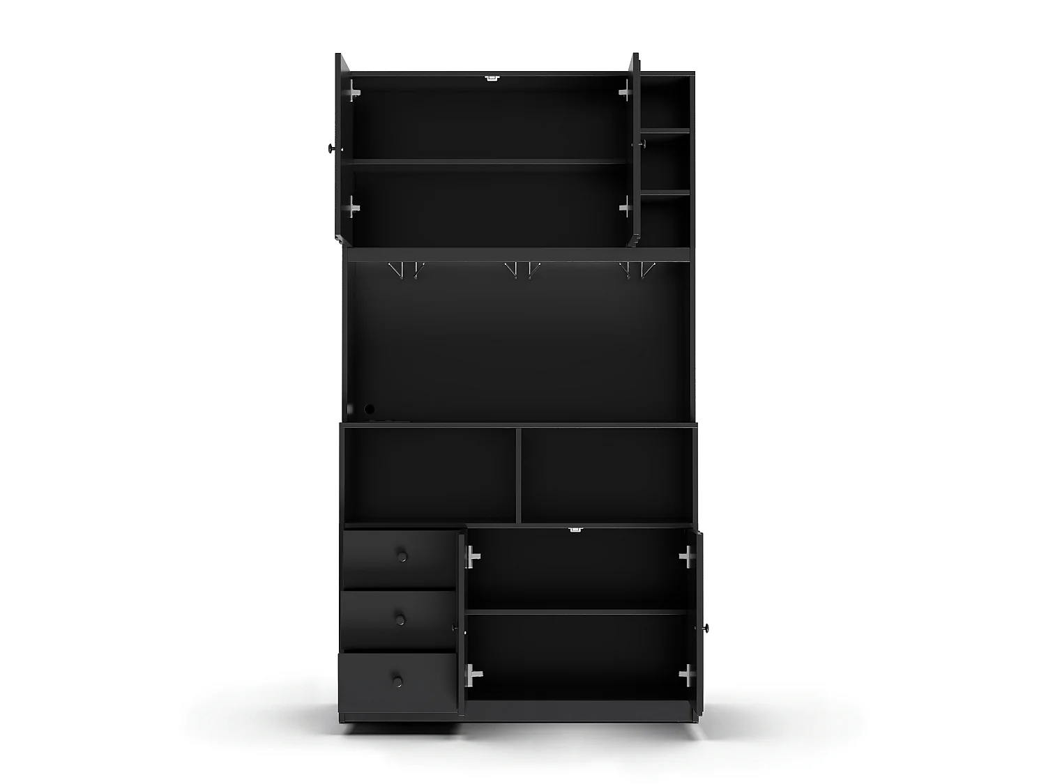 Buffet de cuisine 100x40x180 cm avec LED, prises USB, 3 tiroirs et 4 portes - Noir