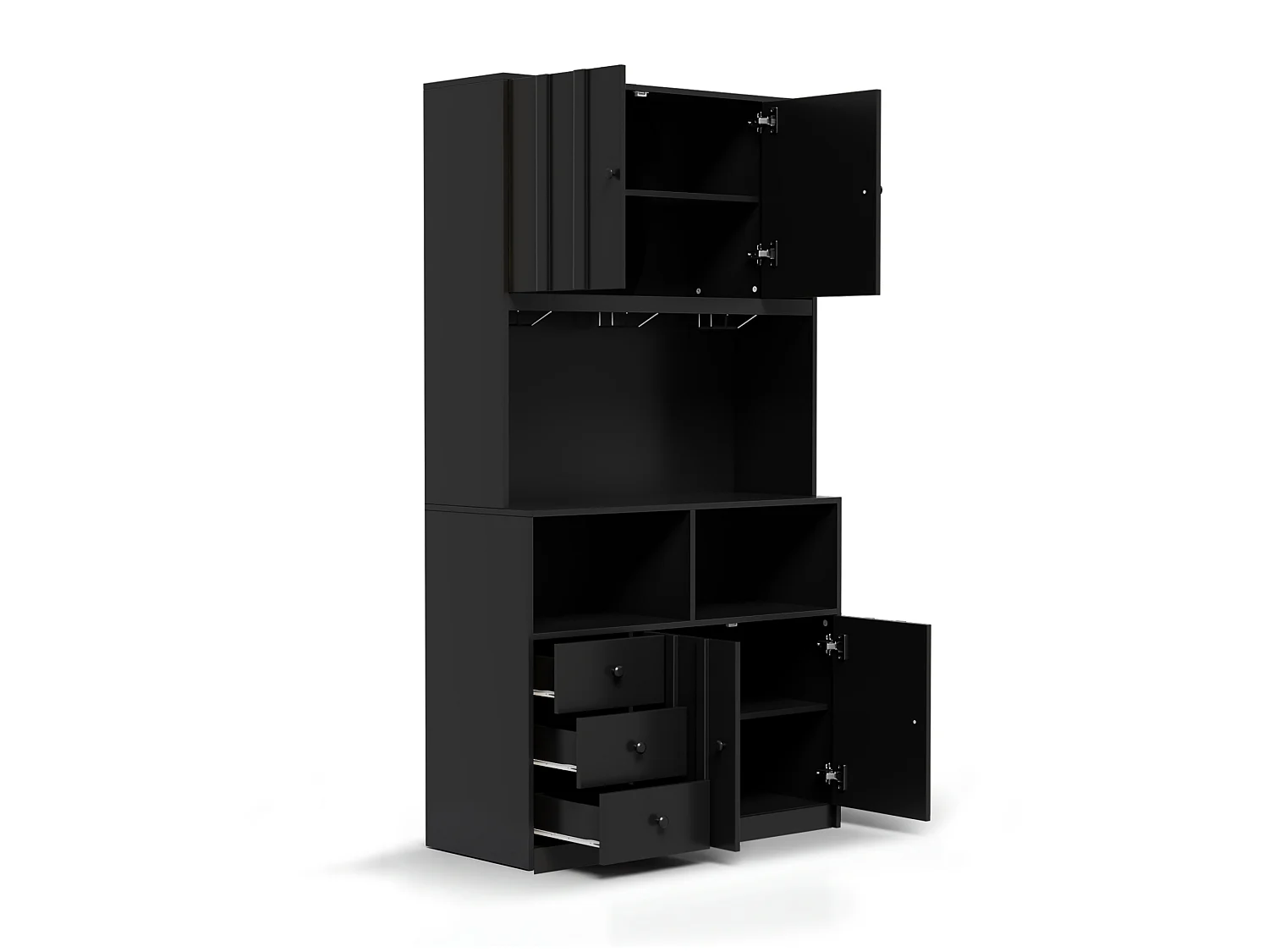 Buffet de cuisine 100x40x180 cm avec LED, prises USB, 3 tiroirs et 4 portes - Noir