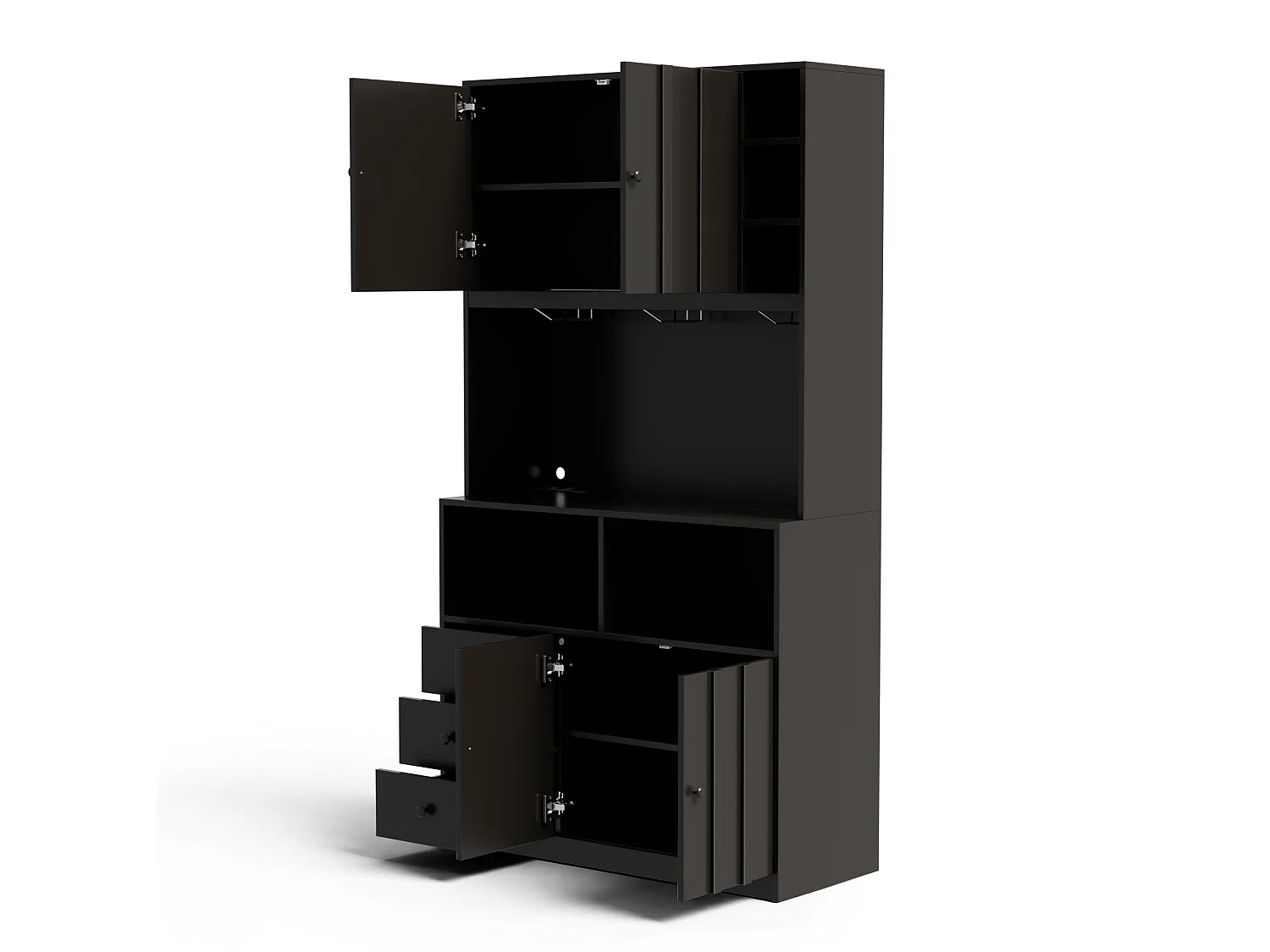 Buffet de cuisine 100x40x180 cm avec LED, prises USB, 3 tiroirs et 4 portes - Noir