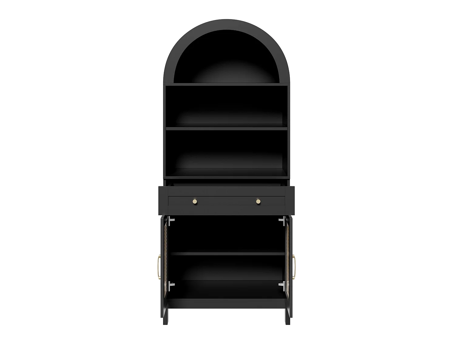 Buffet de cuisine larqué avec niches ouvertes, tiroir et 2 portes - Noir