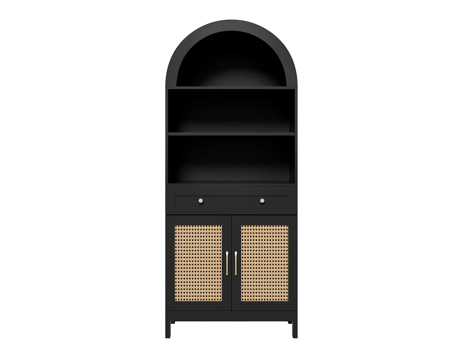 Buffet de cuisine larqué avec niches ouvertes, tiroir et 2 portes - Noir