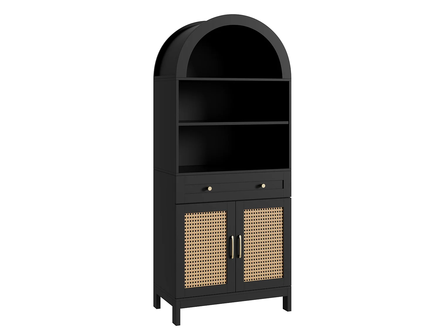Buffet de cuisine larqué avec niches ouvertes, tiroir et 2 portes - Noir