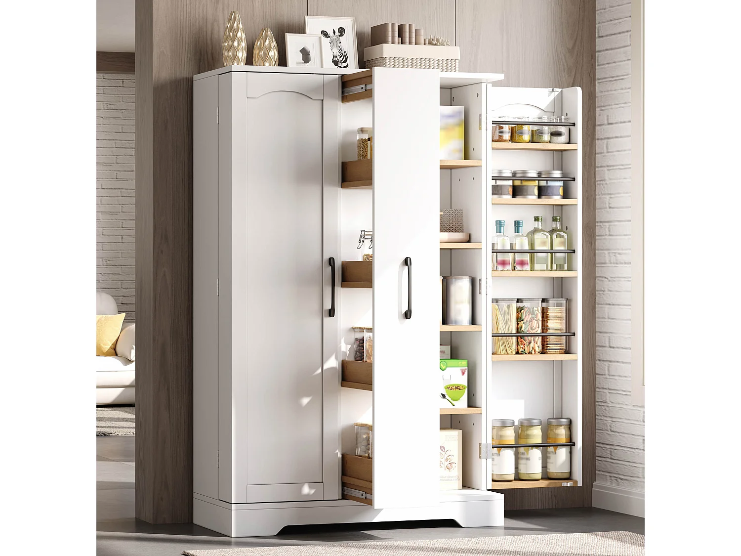 Köksskåp med hyllplan, 2 dörrar och låda – Vit 78 × 35 x 120 cm