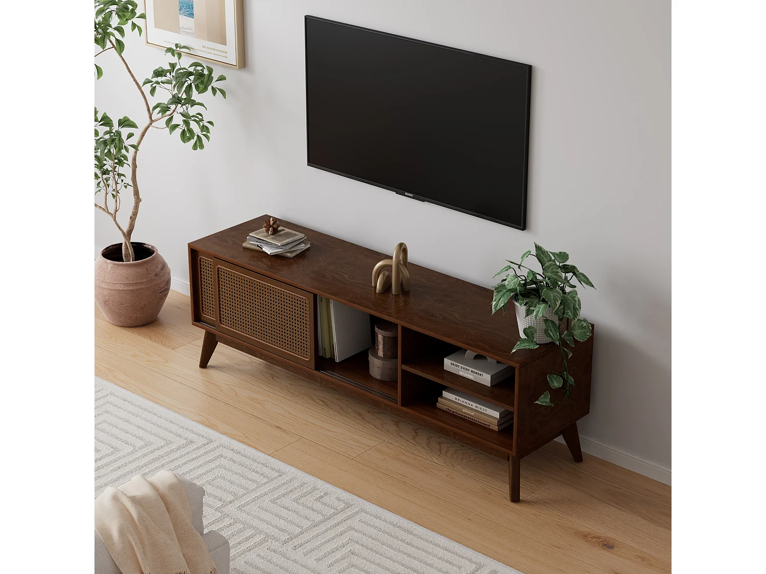 Meuble TV vintage 150x40x50 cm avec 2 portes - Marron