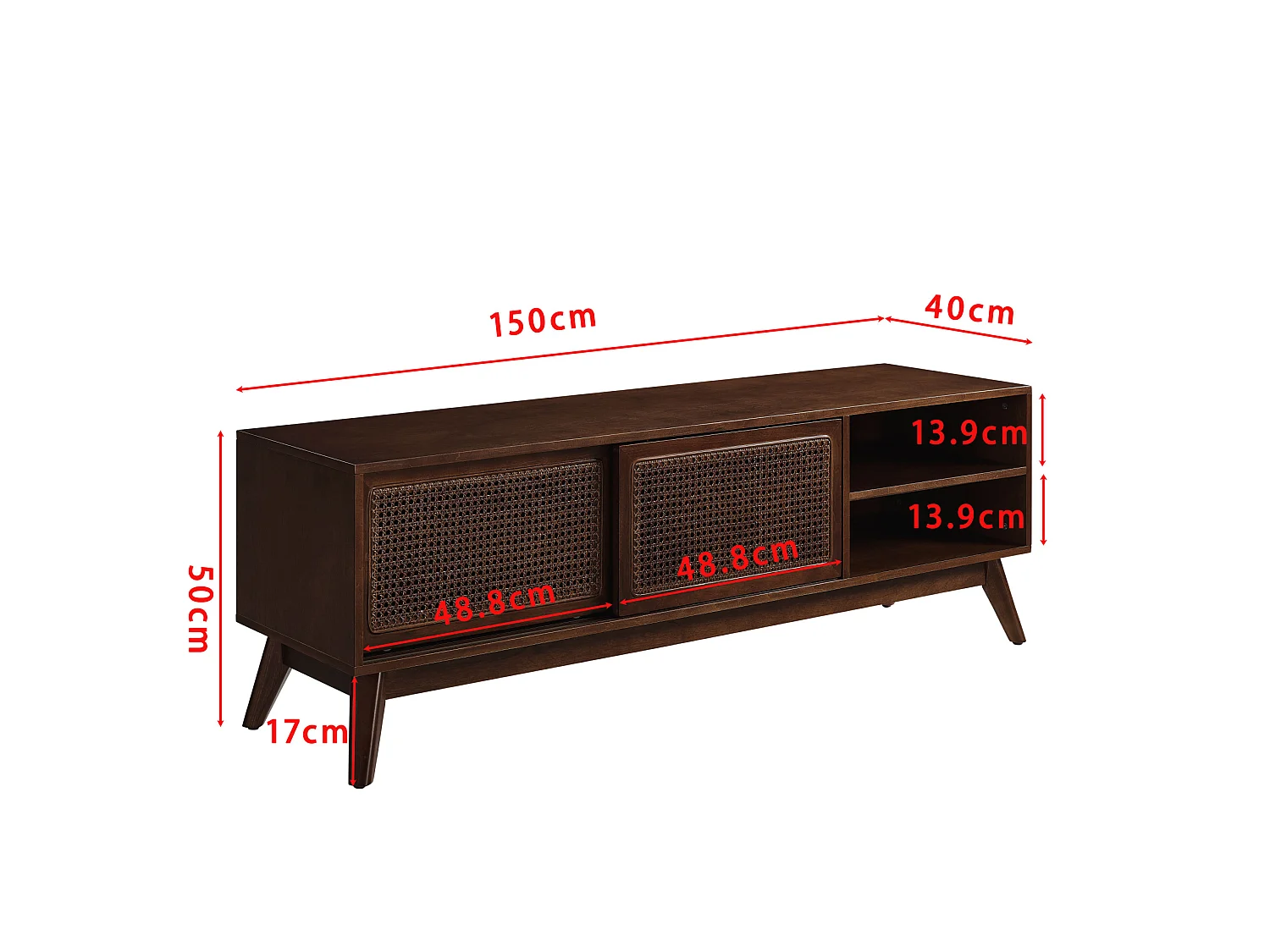 Meuble TV vintage 150x40x50 cm avec 2 portes - Marron