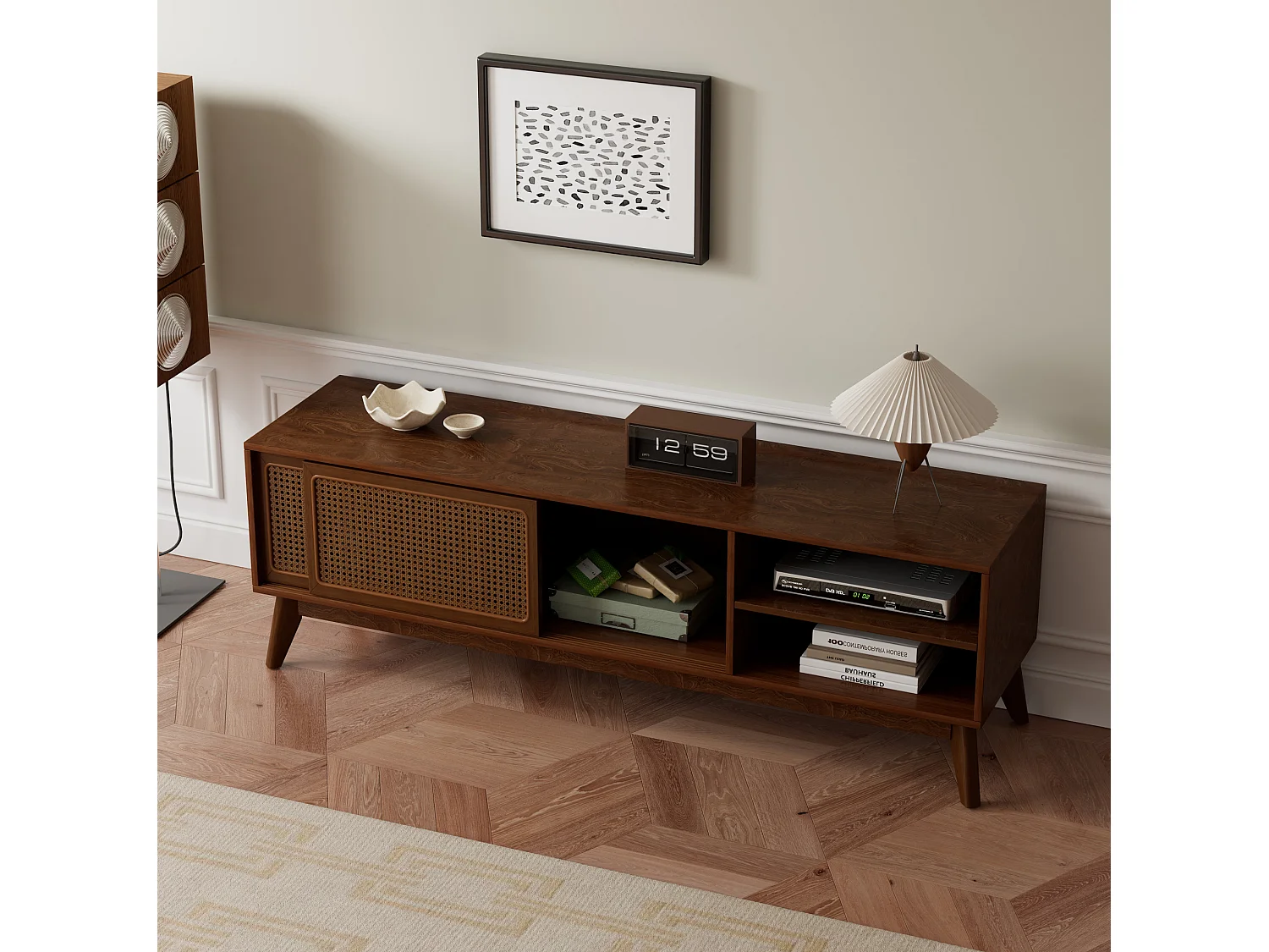 Meuble TV vintage 150x40x50 cm avec 2 portes - Marron