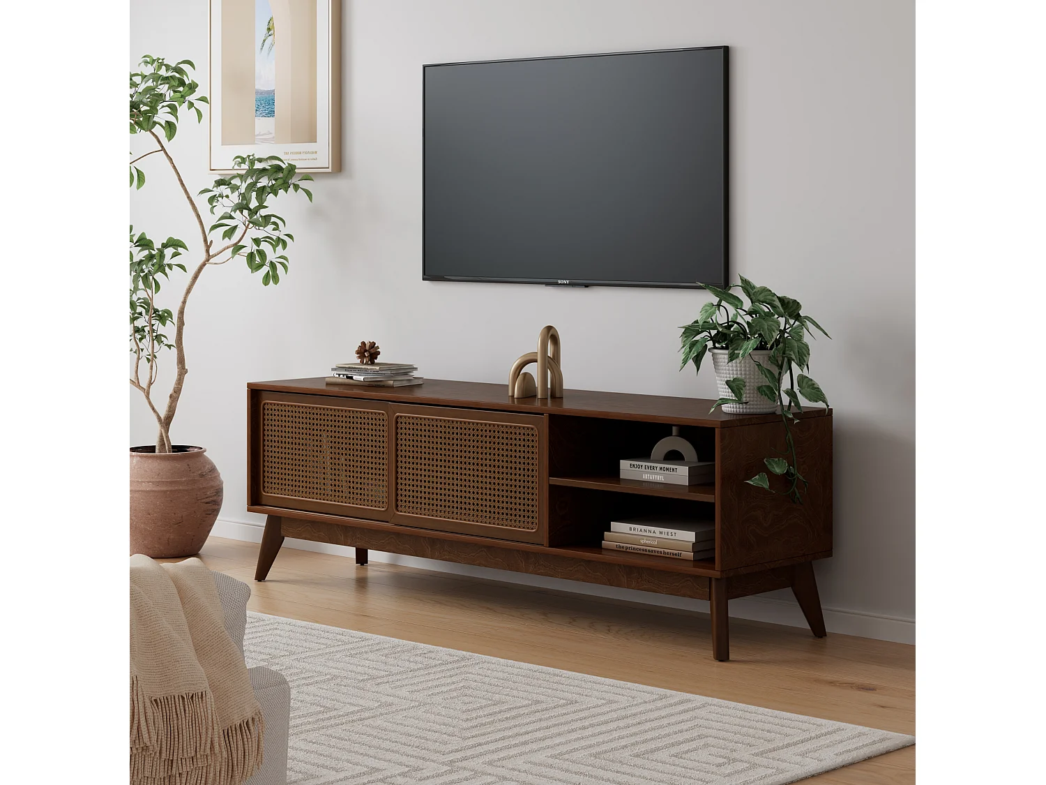 Meuble TV vintage 150x40x50 cm avec 2 portes - Marron