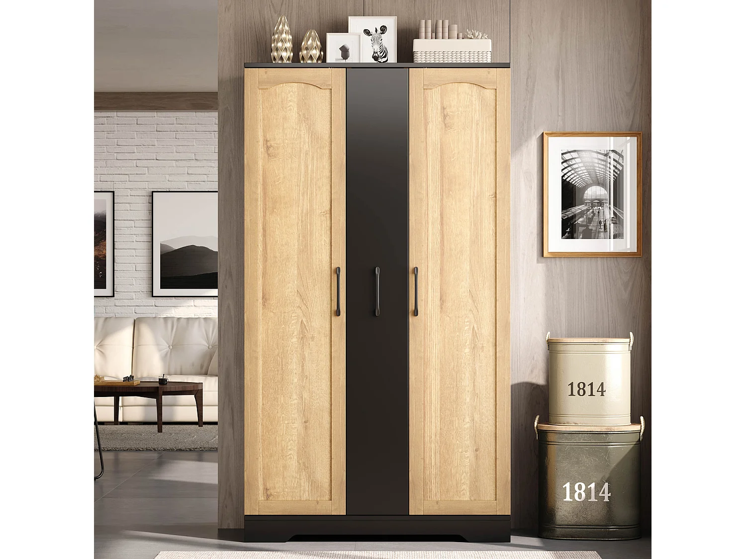 Meuble de cuisine 78 cm avec étagère et tiroir à 4 niveaux – Noir