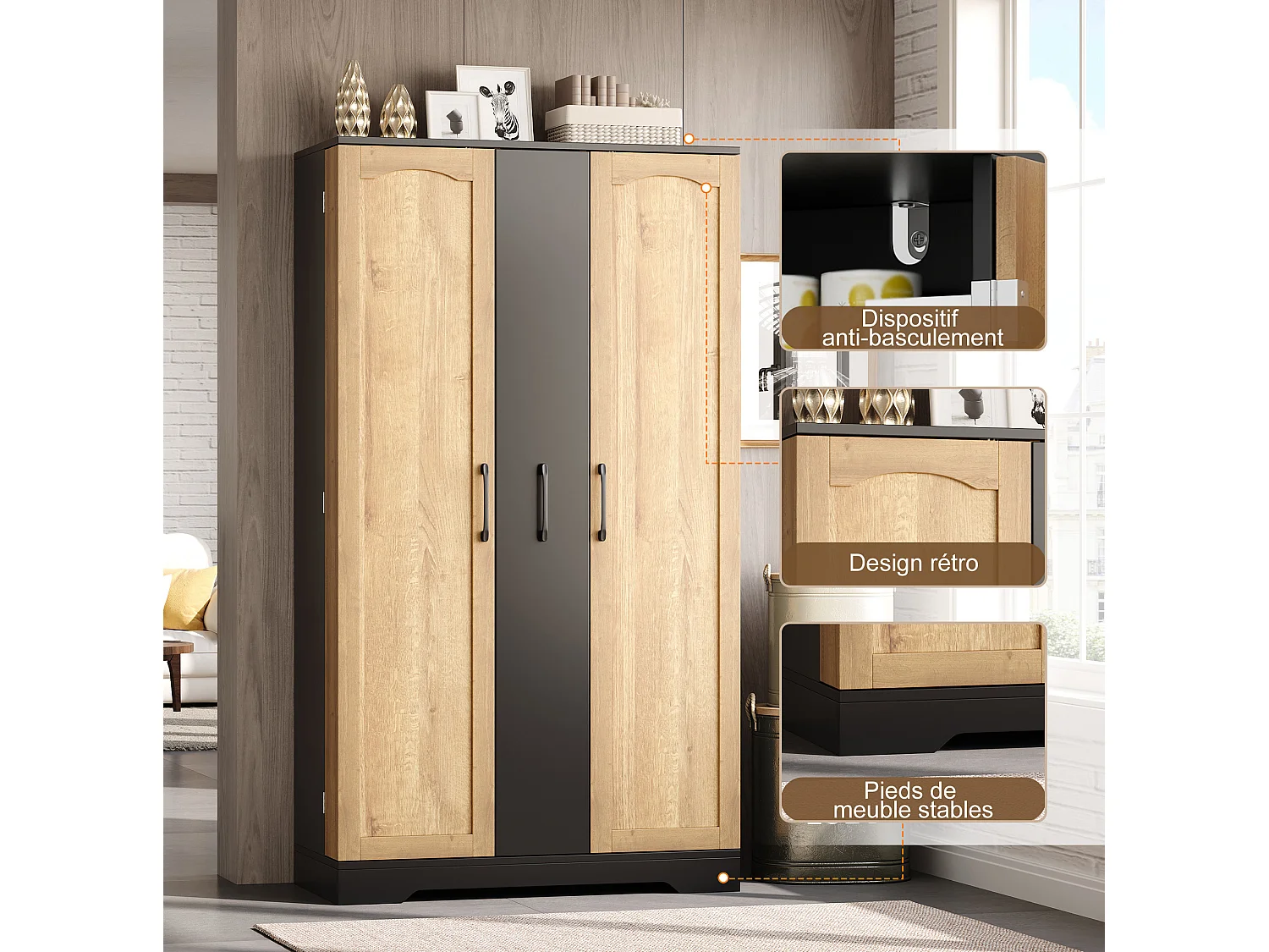 Meuble de cuisine 78 cm avec étagère et tiroir à 4 niveaux – Noir