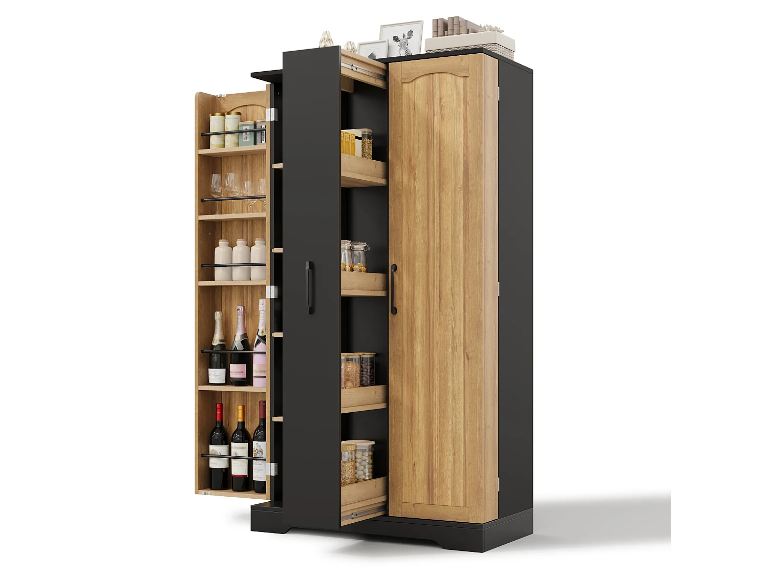 Meuble de cuisine 78 cm avec étagère et tiroir à 4 niveaux – Noir