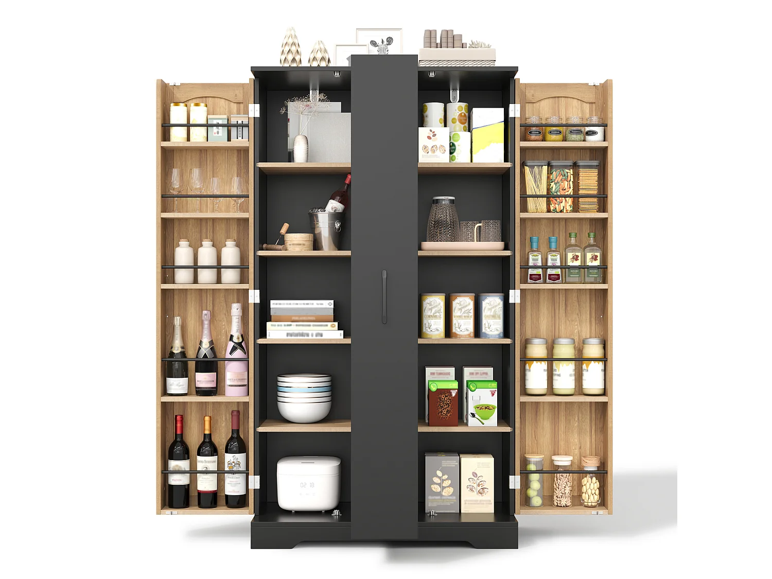 Meuble de cuisine 78 cm avec étagère et tiroir à 4 niveaux – Noir