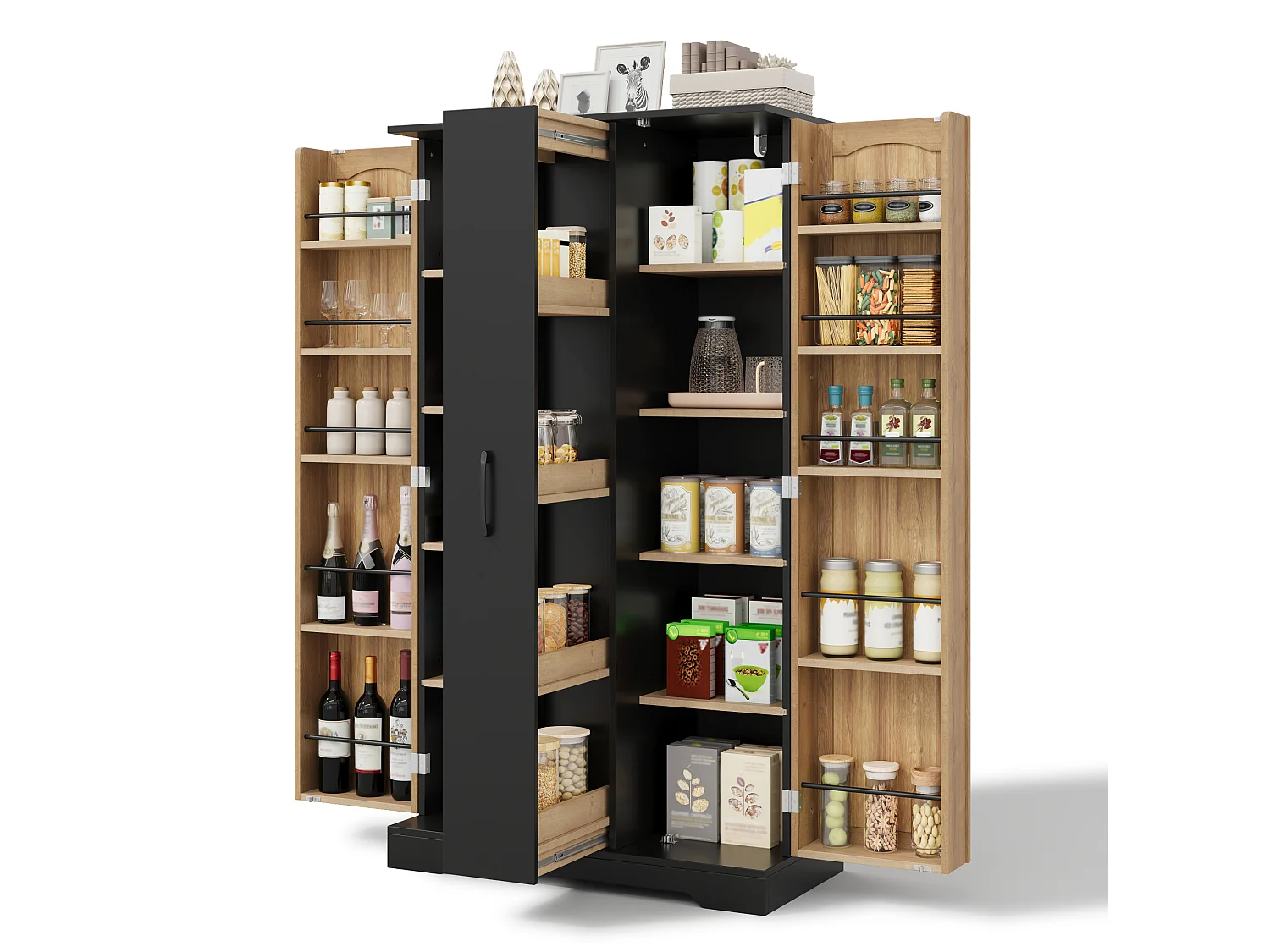 Meuble de cuisine 78 cm avec étagère et tiroir à 4 niveaux – Noir