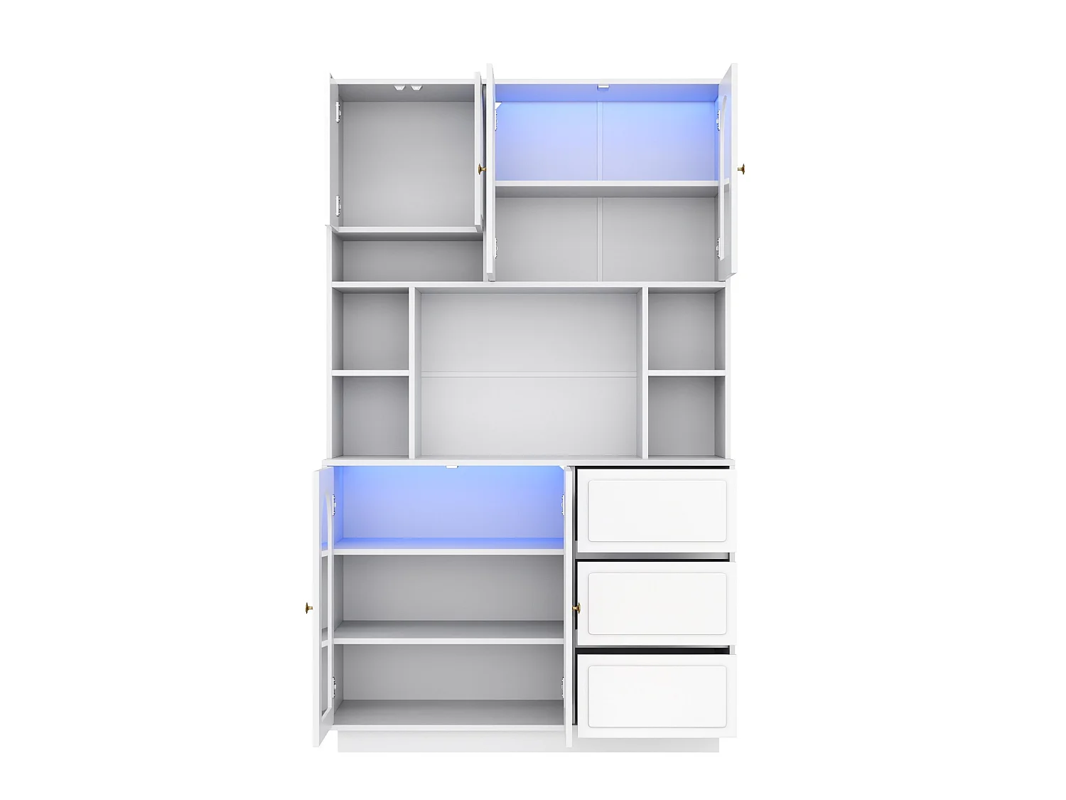 Buffet de cuisine avec portes acryliques, LED et 3 tiroirs - Blanc