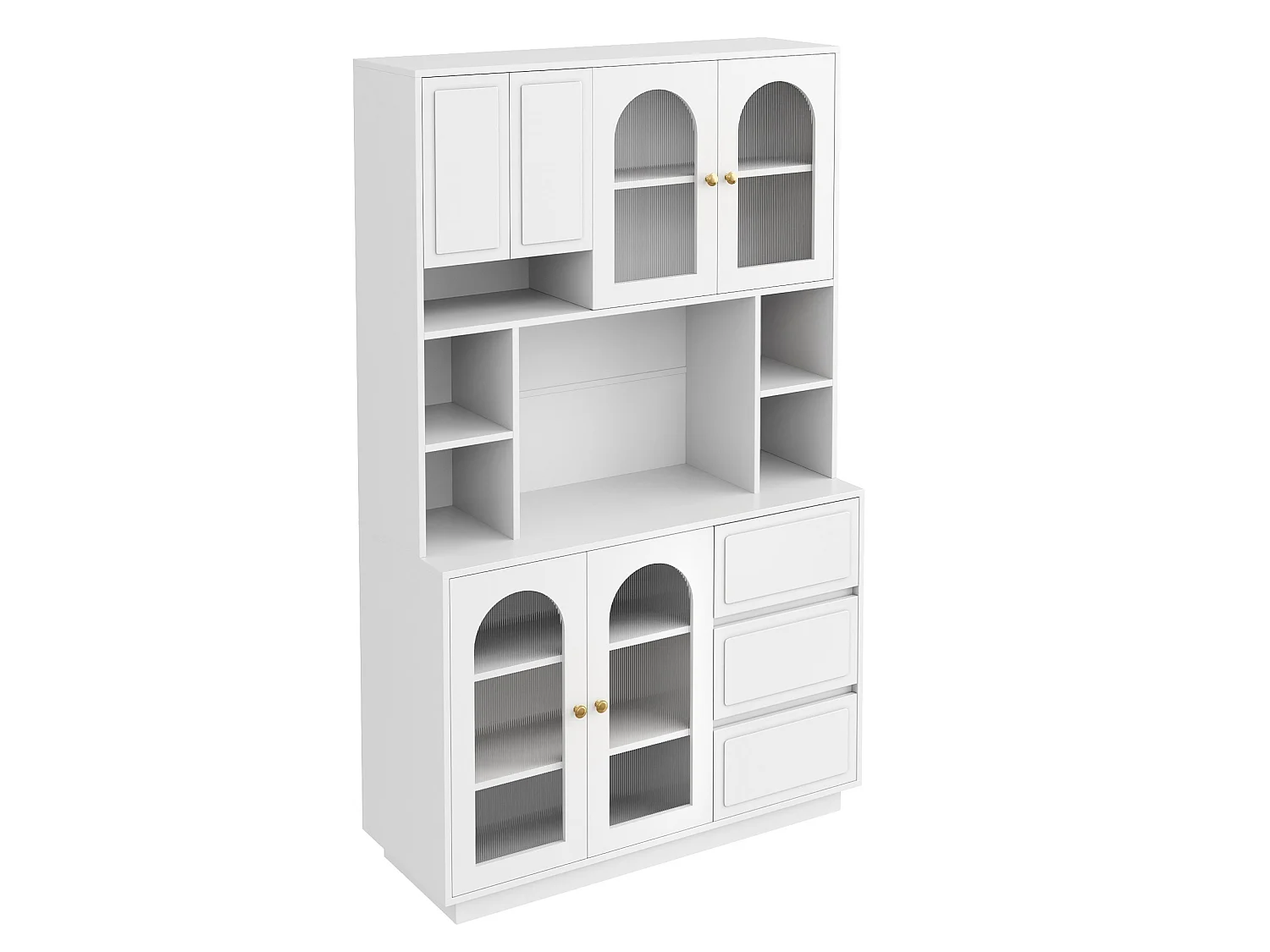 Buffet de cuisine avec portes acryliques, LED et 3 tiroirs - Blanc