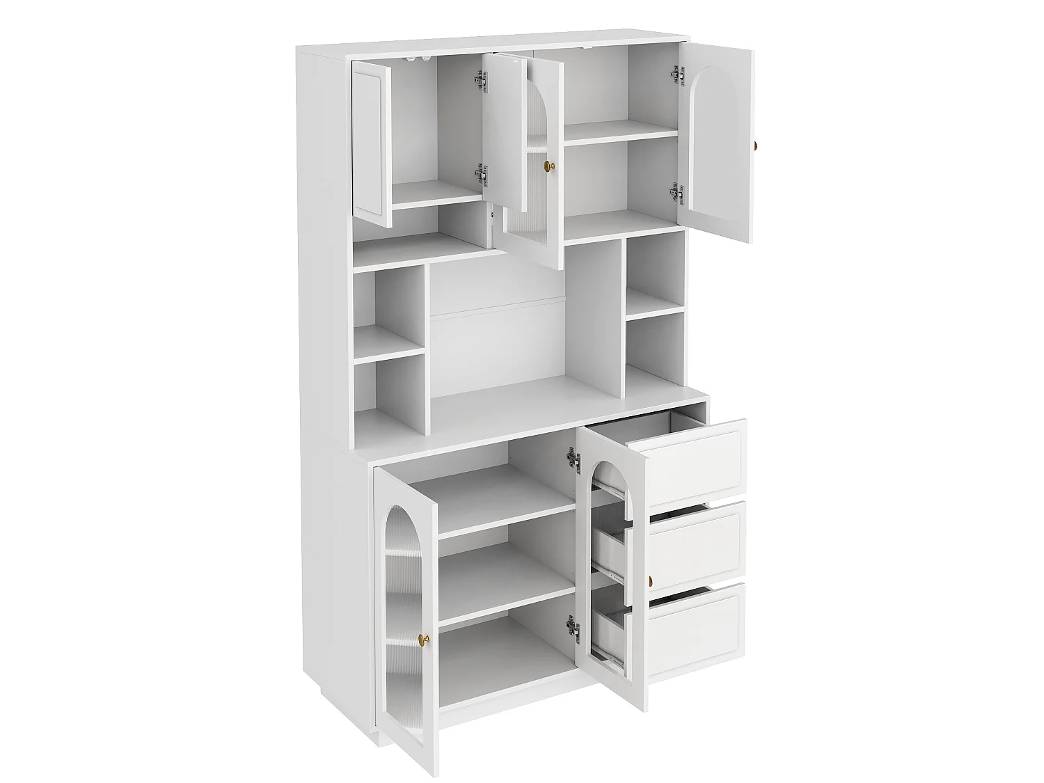 Buffet de cuisine avec portes acryliques, LED et 3 tiroirs - Blanc
