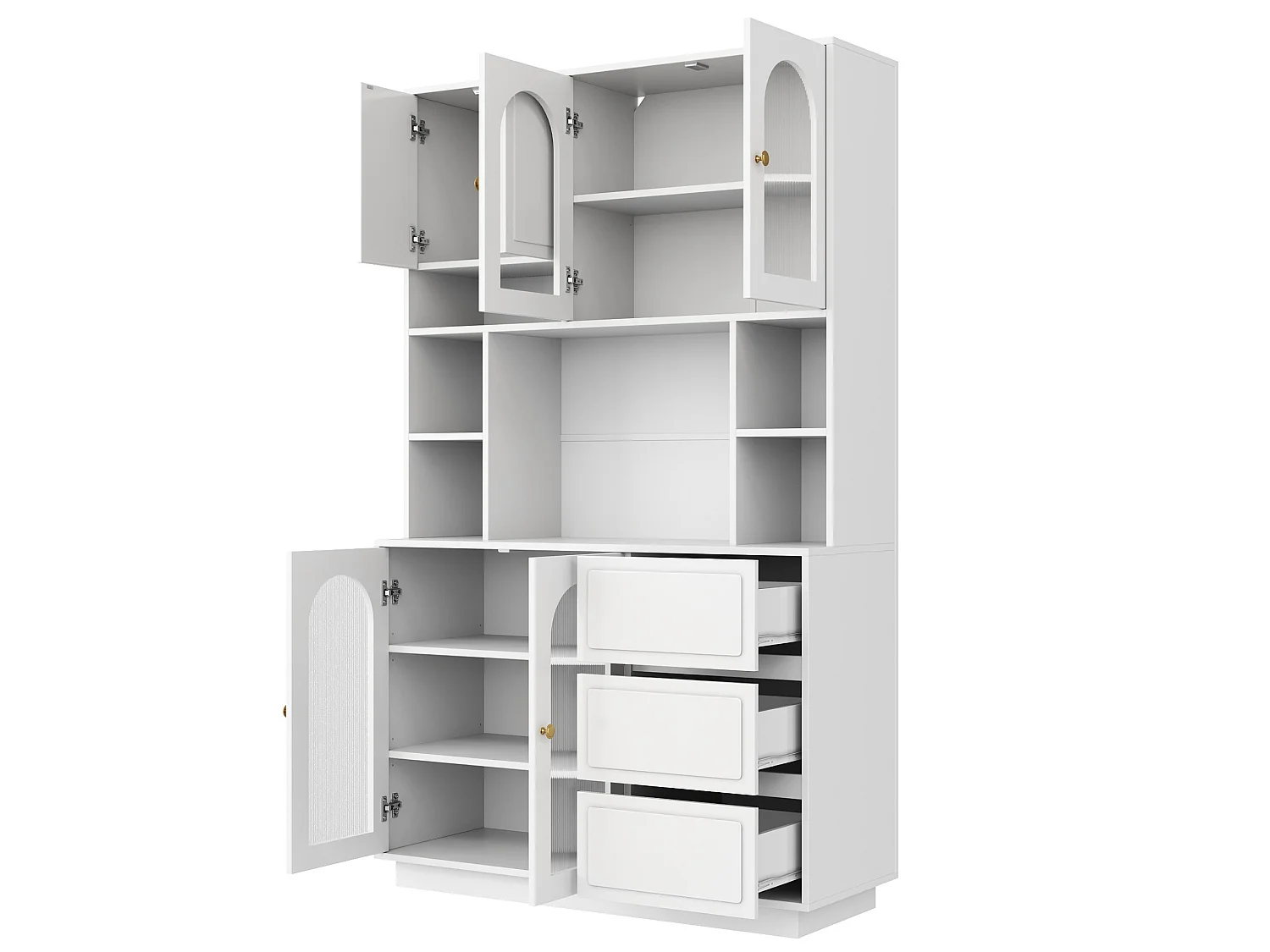 Buffet de cuisine avec portes acryliques, LED et 3 tiroirs - Blanc