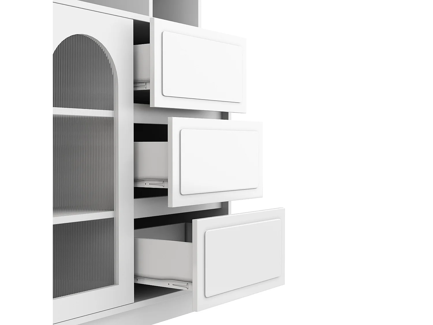 Buffet de cuisine avec portes acryliques, LED et 3 tiroirs - Blanc