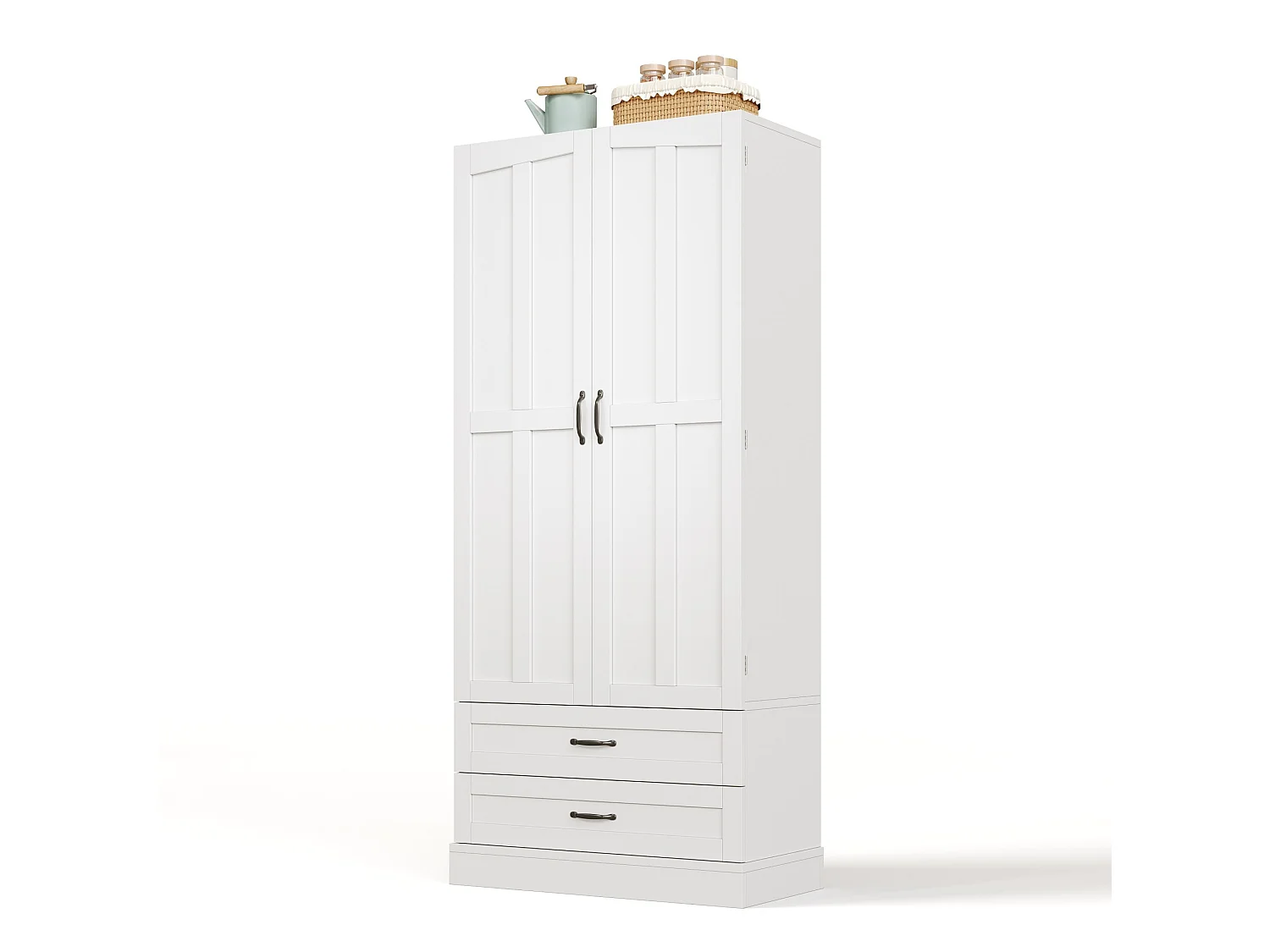 Meuble de cuisine avec 3 étagères coulissantes et 2 tiroirs - Blanc