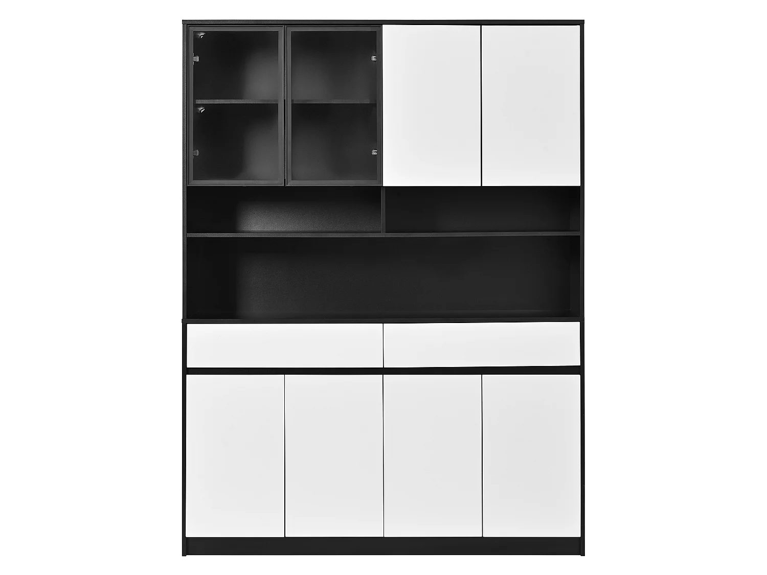 Buffet de cuisine haut 120x38x160 cm avec LED, 8 portes et 2 tiroirs - Blanc et noir