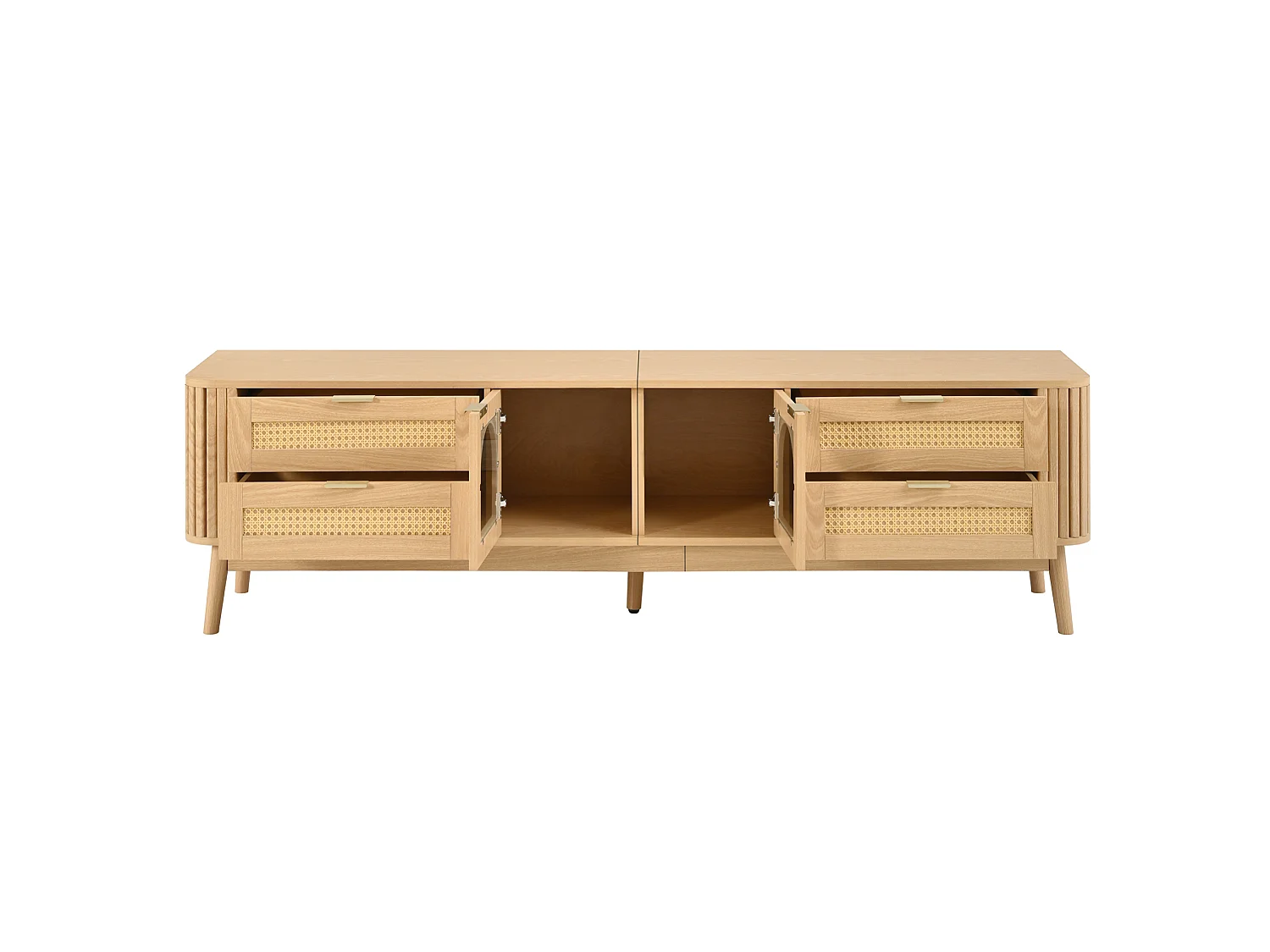 Mobile porta TV con 4 cassetti, 2 ante in vetro e illuminazione a LED - Naturale chiaro 180 x 40 x 50 cm
