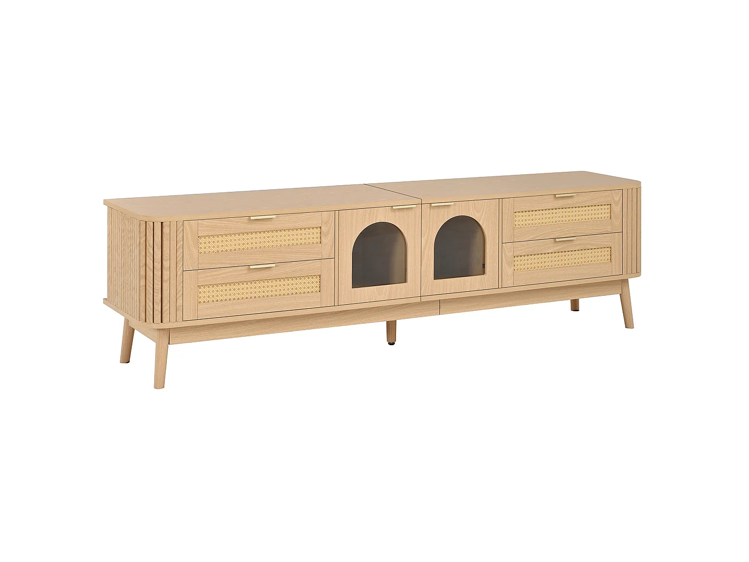 Mobile porta TV con 4 cassetti, 2 ante in vetro e illuminazione a LED - Naturale chiaro 180 x 40 x 50 cm