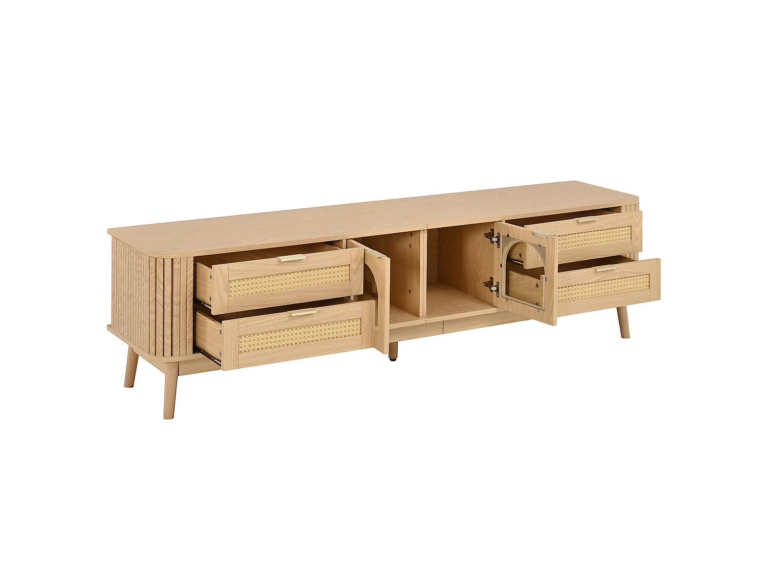 Mobile porta TV con 4 cassetti, 2 ante in vetro e illuminazione a LED - Naturale chiaro 180 x 40 x 50 cm