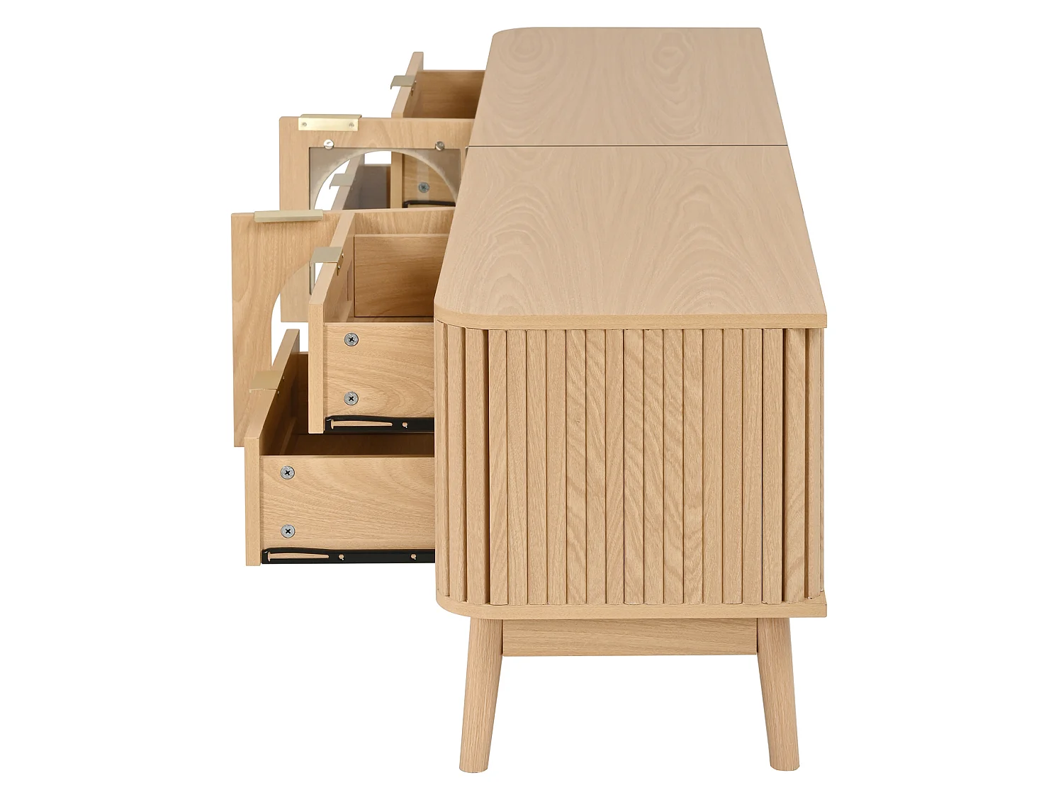 Mobile porta TV con 4 cassetti, 2 ante in vetro e illuminazione a LED - Naturale chiaro 180 x 40 x 50 cm