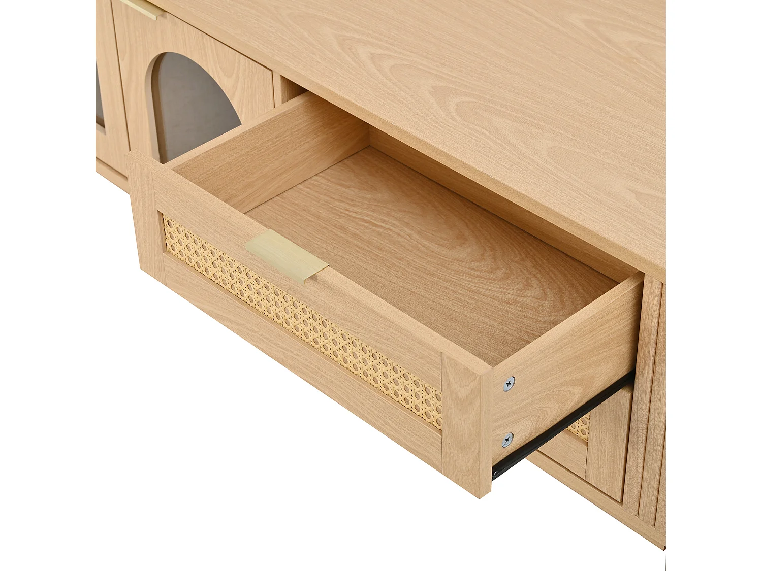 Mobile porta TV con 4 cassetti, 2 ante in vetro e illuminazione a LED - Naturale chiaro 180 x 40 x 50 cm