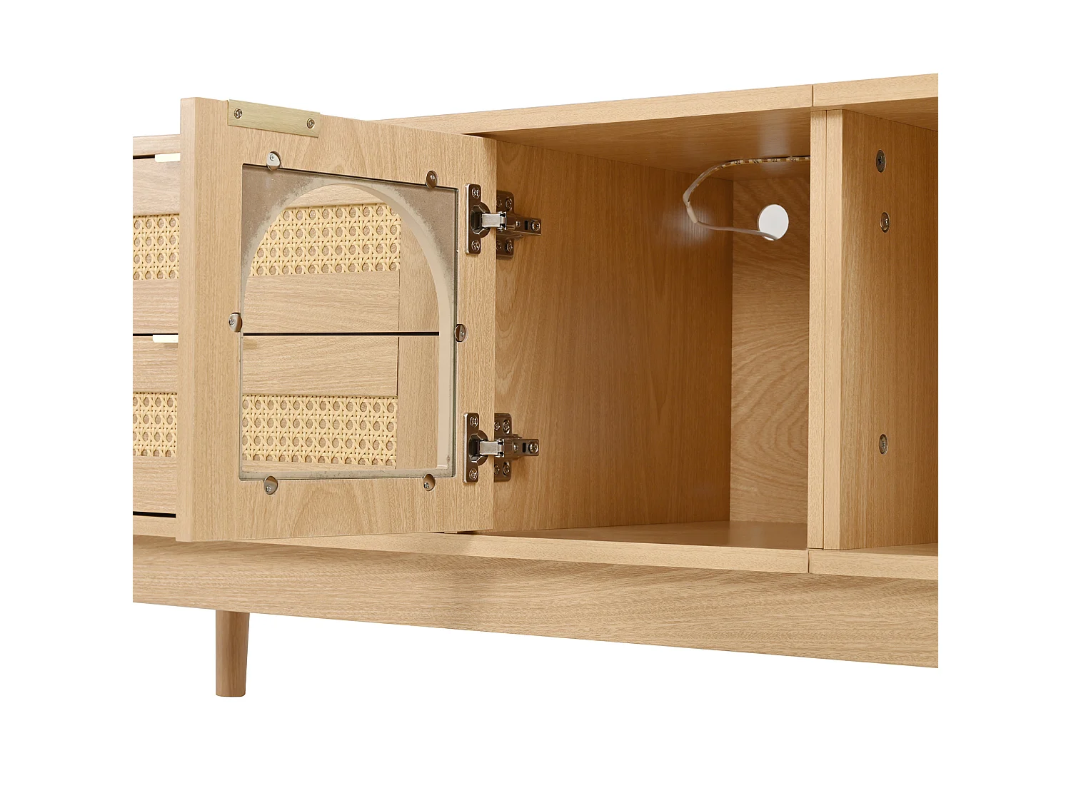 Mobile porta TV con 4 cassetti, 2 ante in vetro e illuminazione a LED - Naturale chiaro 180 x 40 x 50 cm