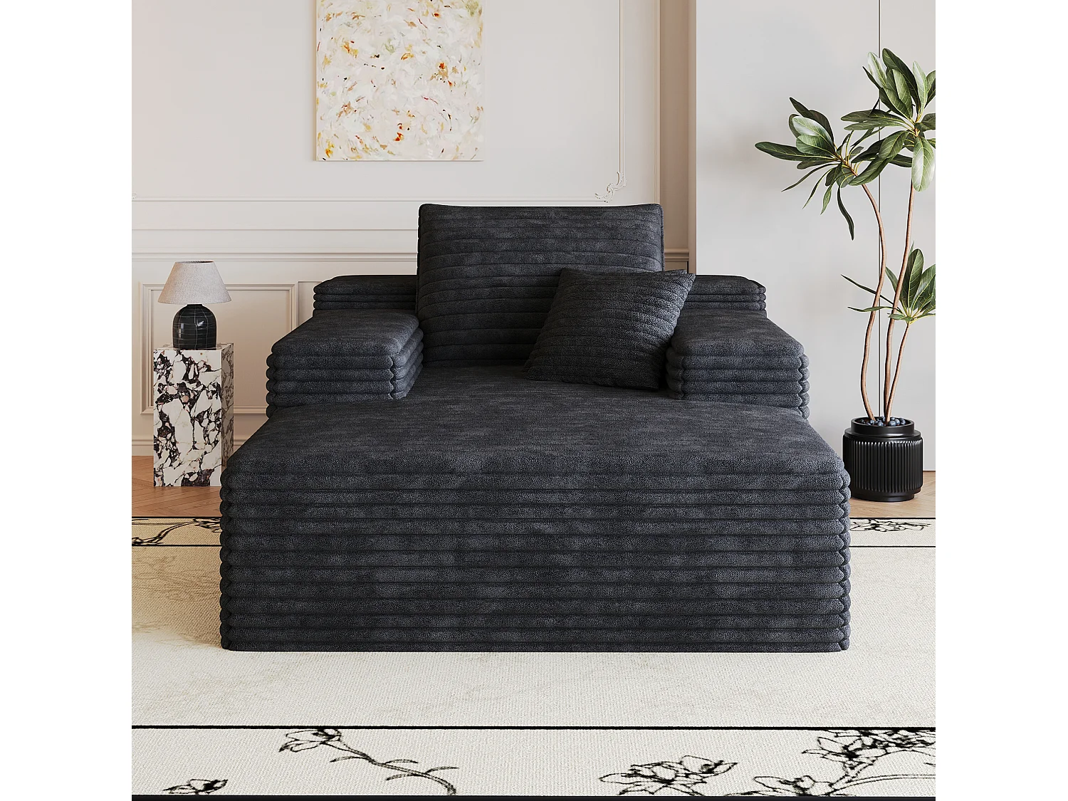 Méridienne simple en velours côtelé noir - Sans montage