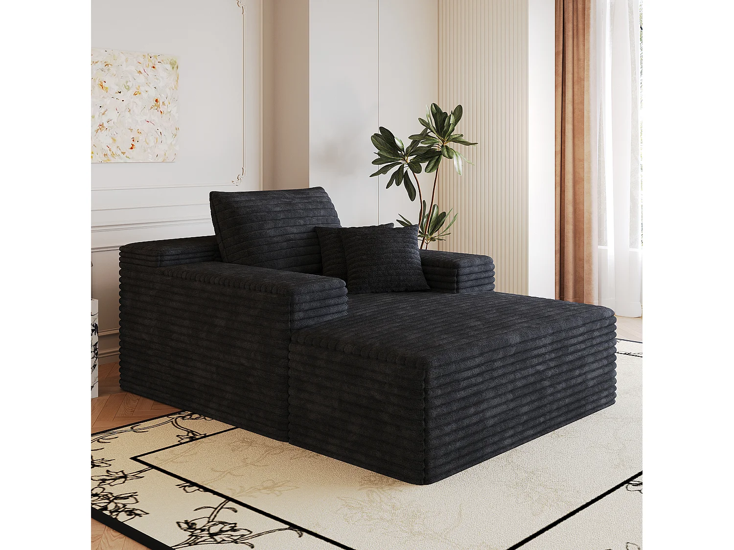 Méridienne simple en velours côtelé noir - Sans montage