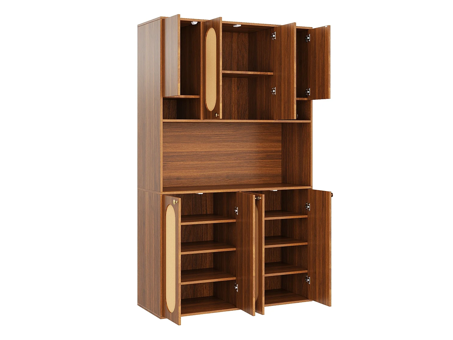 Buffet de cuisine avec 8 portes et LED - Rotin PE et MDF -Marron