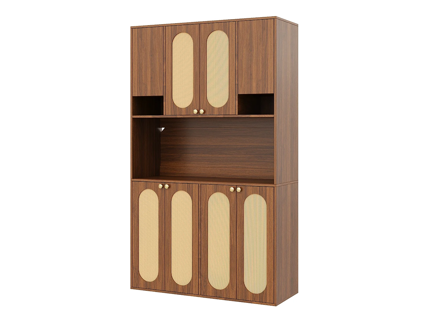 Buffet de cuisine avec 8 portes et LED - Rotin PE et MDF -Marron