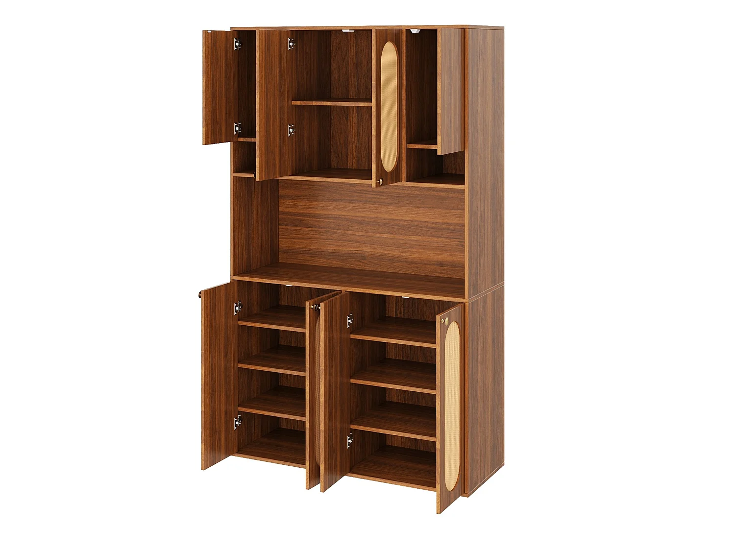 Buffet de cuisine avec 8 portes et LED - Rotin PE et MDF -Marron