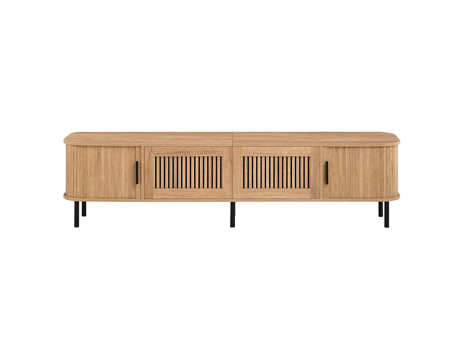 Meuble TV avec 2 tiroirs et 2 portes coulissantes - Naturel clair
