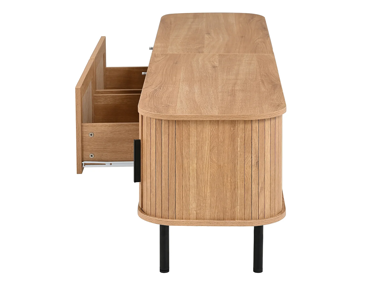 Meuble TV avec 2 tiroirs et 2 portes coulissantes - Naturel clair