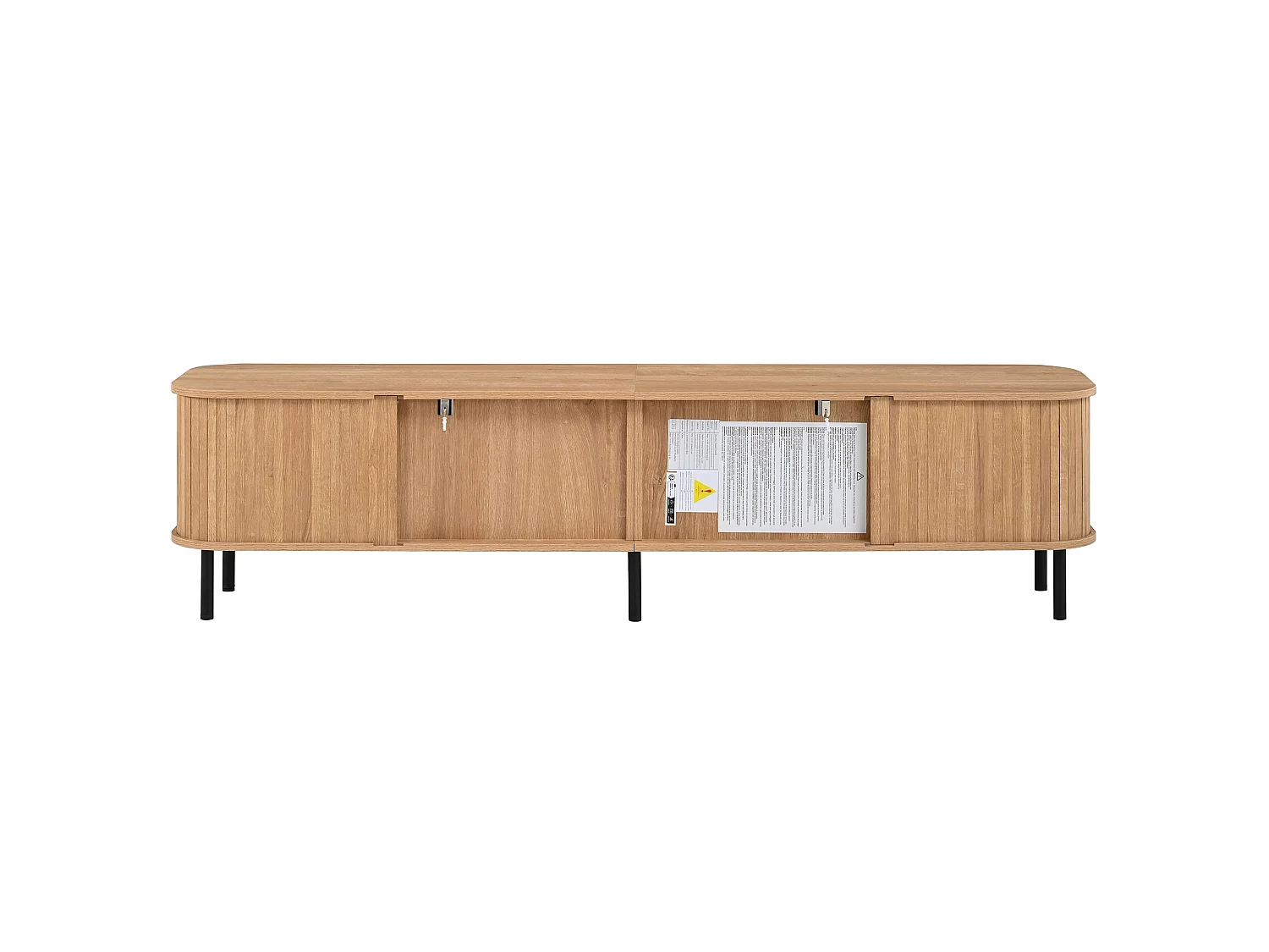Meuble TV avec 2 tiroirs et 2 portes coulissantes - Naturel clair