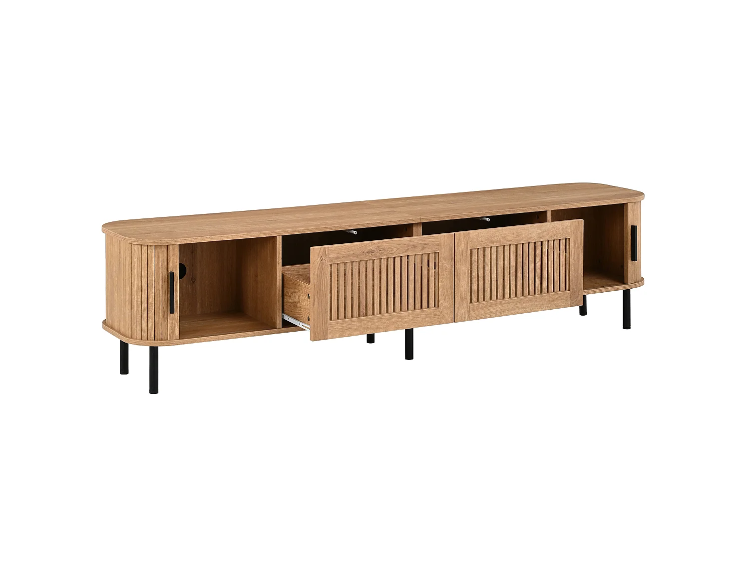 Meuble TV avec 2 tiroirs et 2 portes coulissantes - Naturel clair