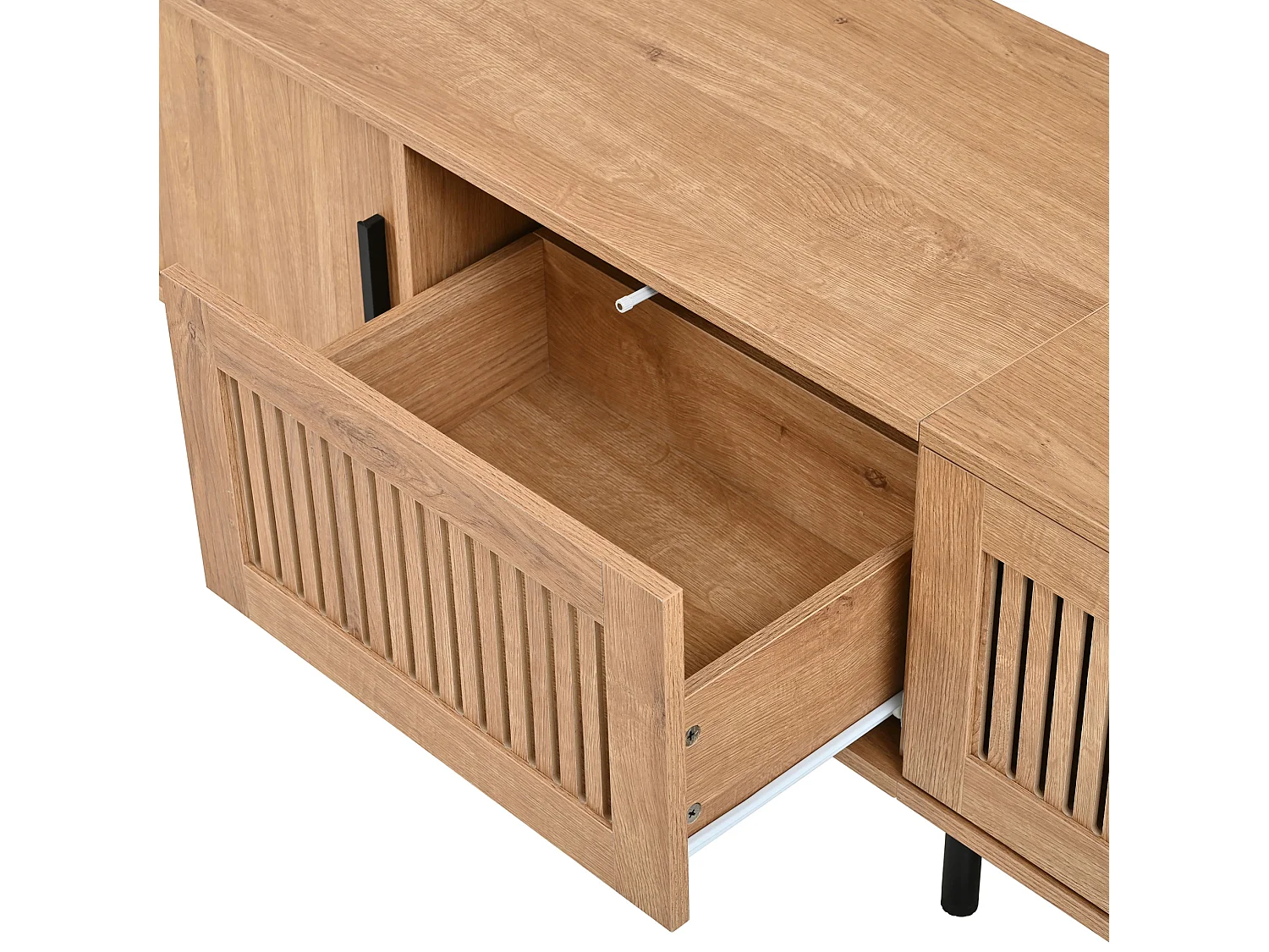 Meuble TV avec 2 tiroirs et 2 portes coulissantes - Naturel clair