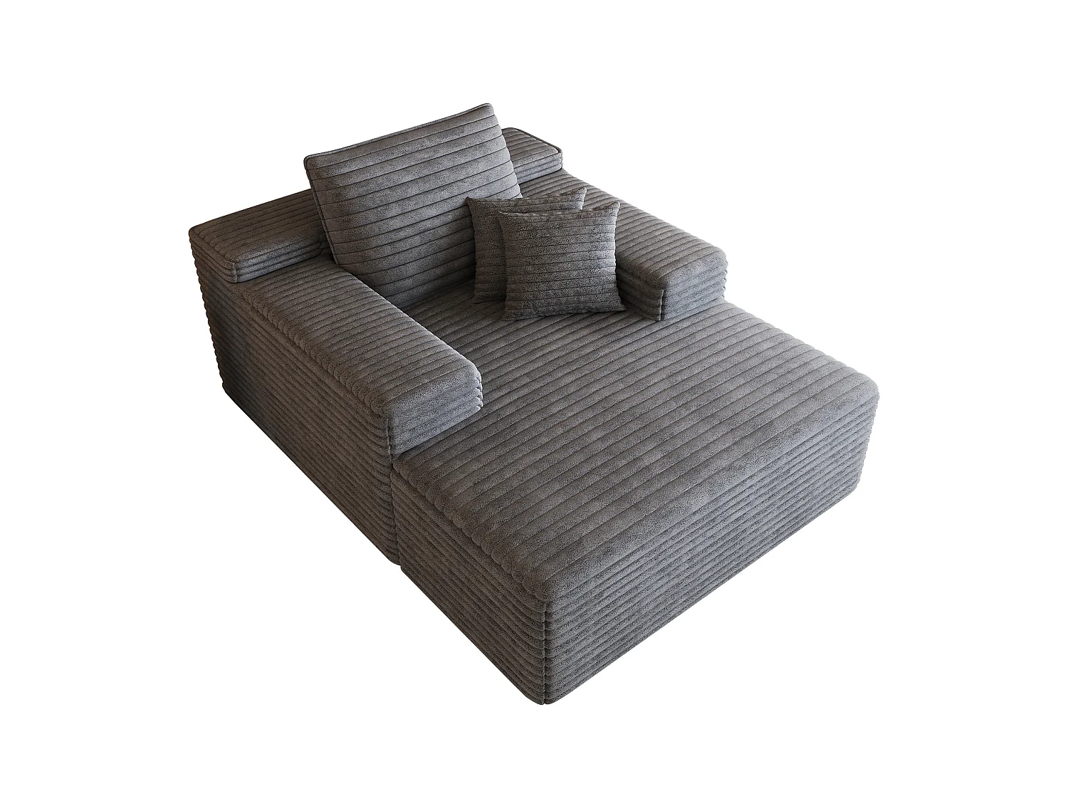 Méridienne simple en velours côtelé gris - Sans montage