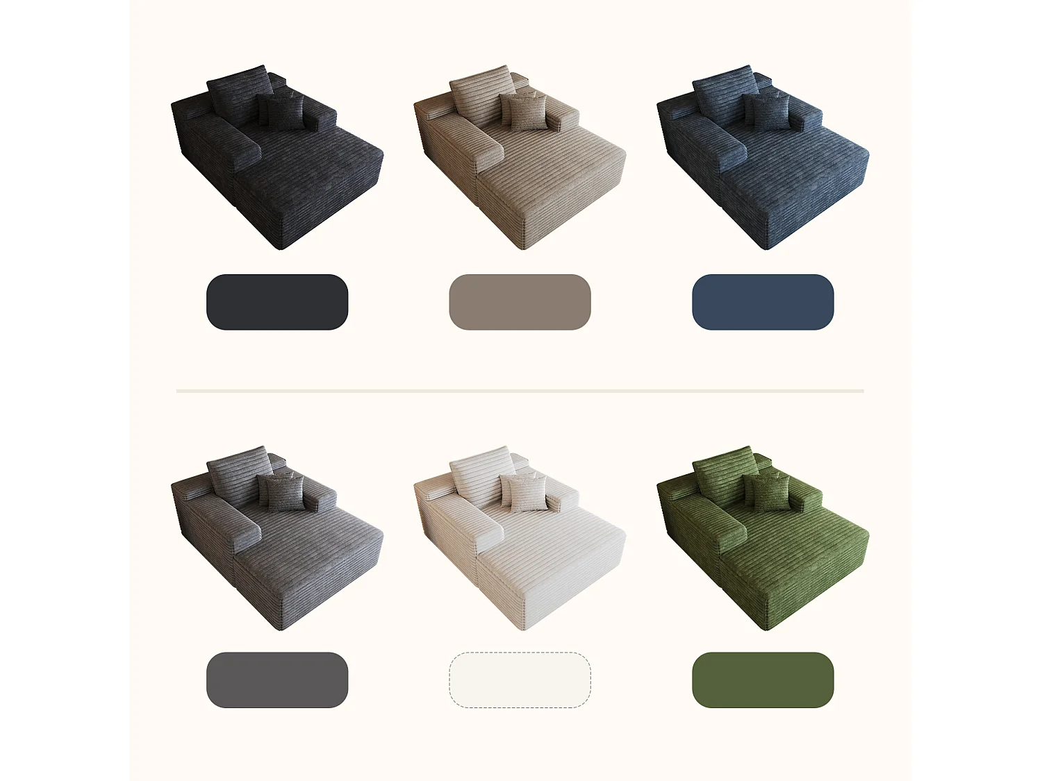 Méridienne simple en velours côtelé gris - Sans montage