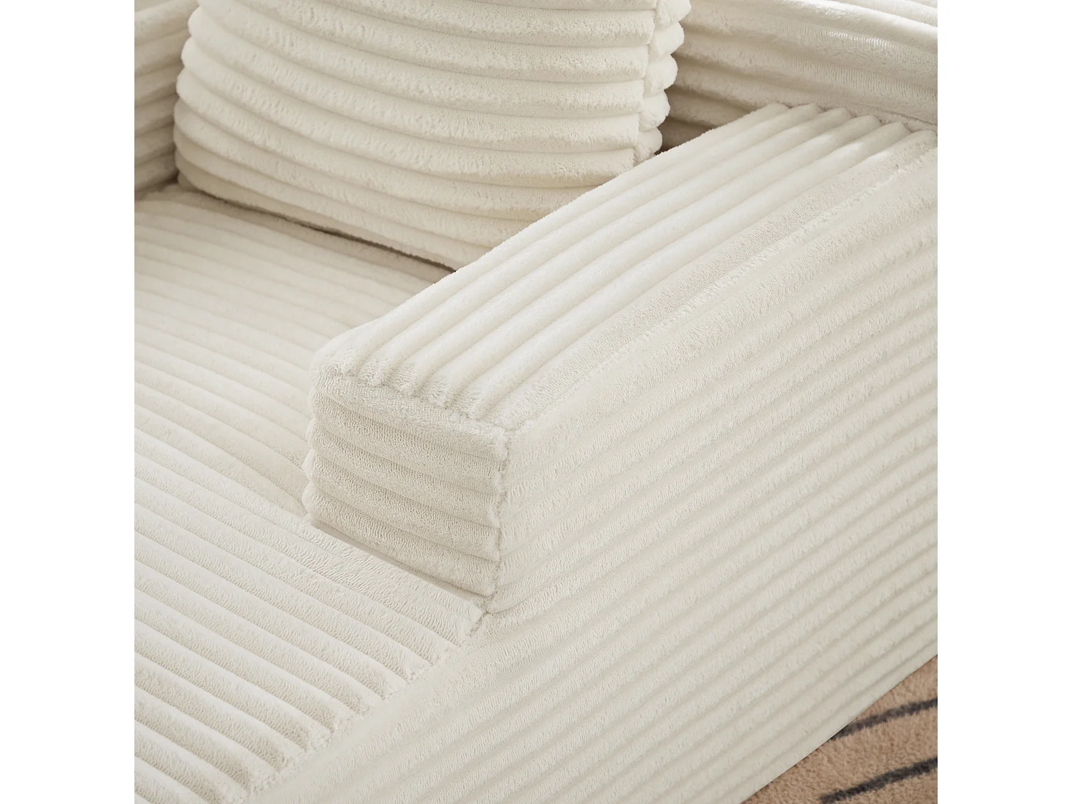 Méridienne en velours côtelé pour salon - Sans montage - Beige