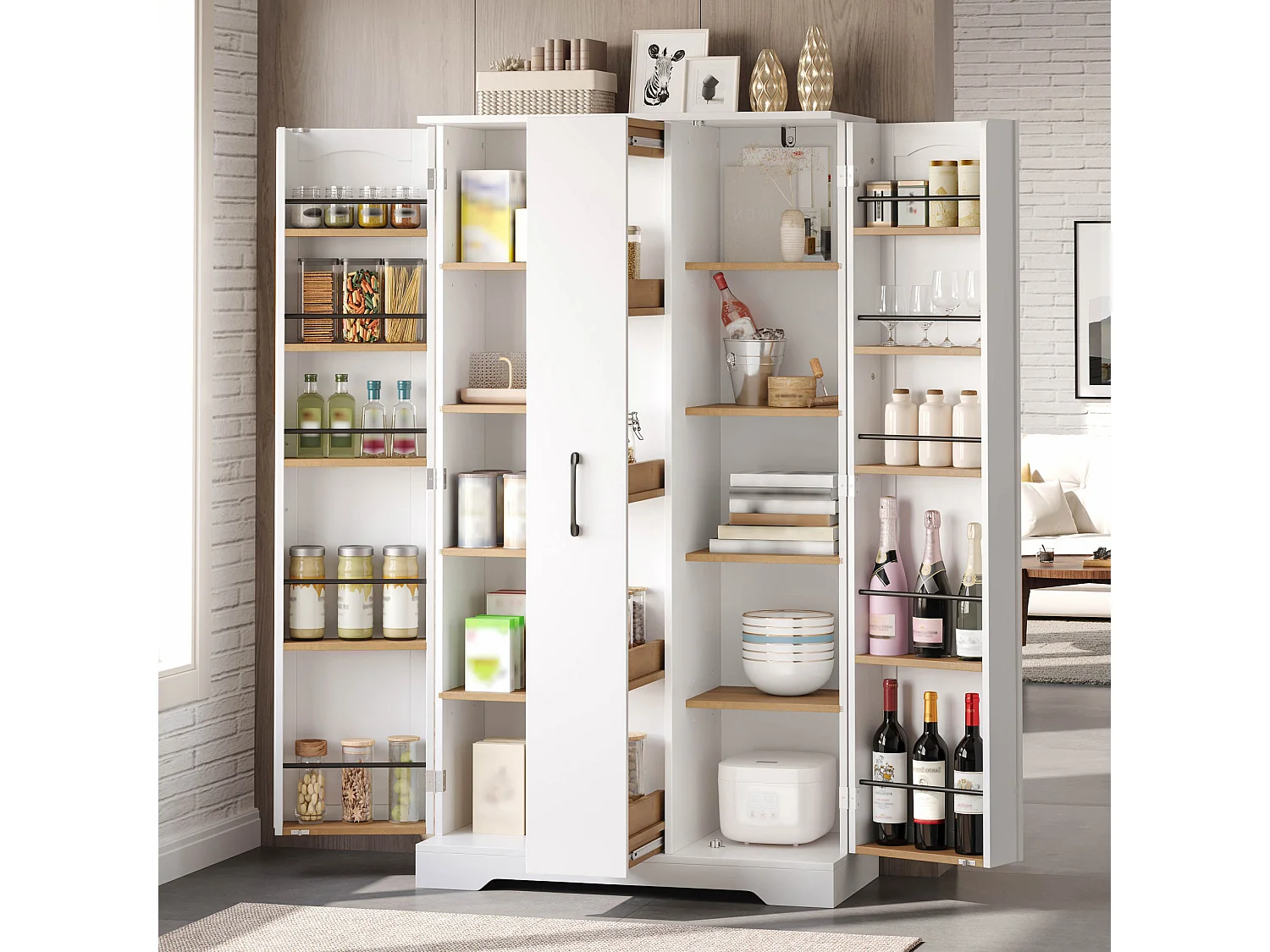 Meuble de cuisine 78 cm avec étagère et tiroir à 4 niveaux – Blanc