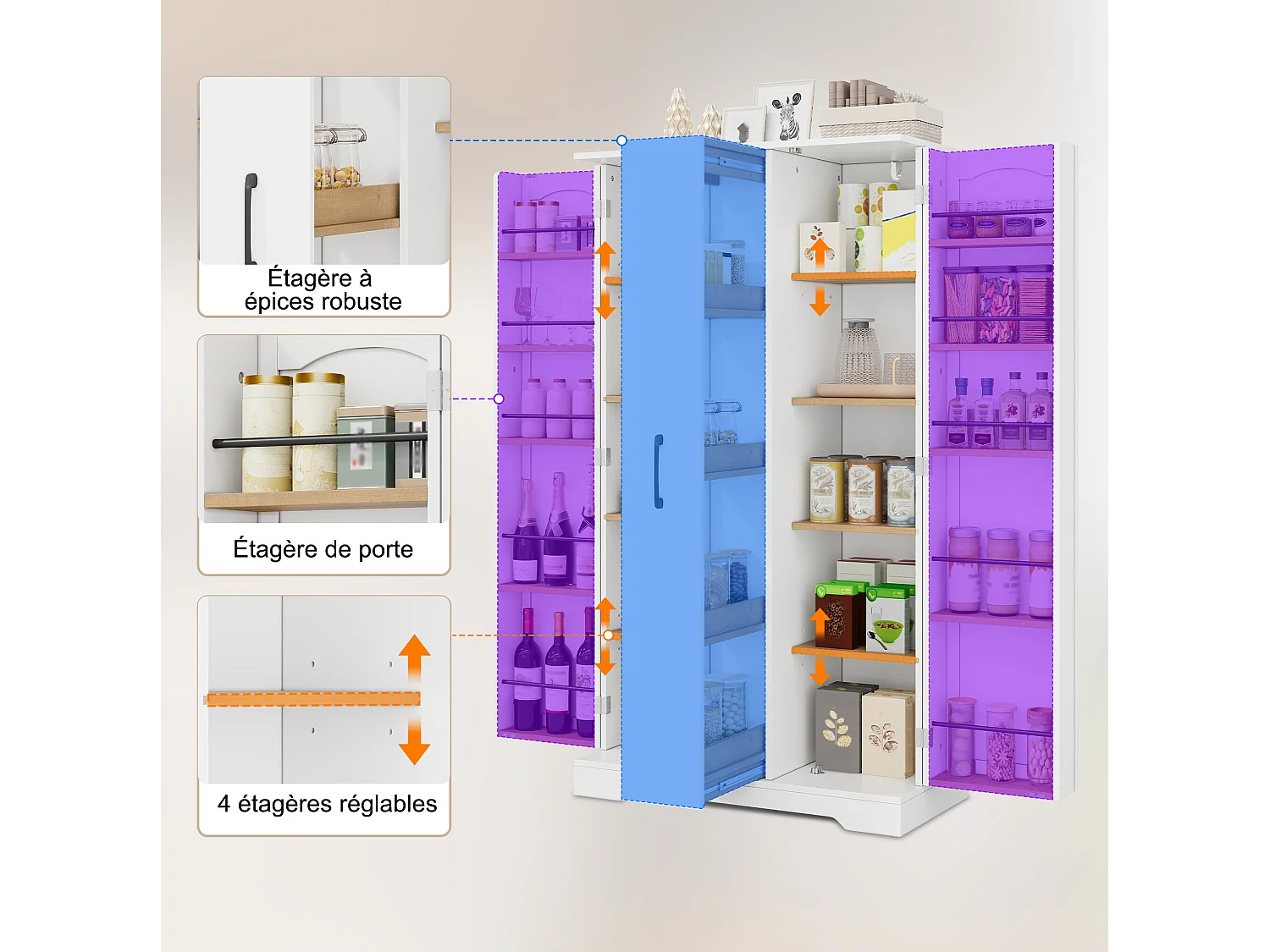 Meuble de cuisine 78 cm avec étagère et tiroir à 4 niveaux – Blanc