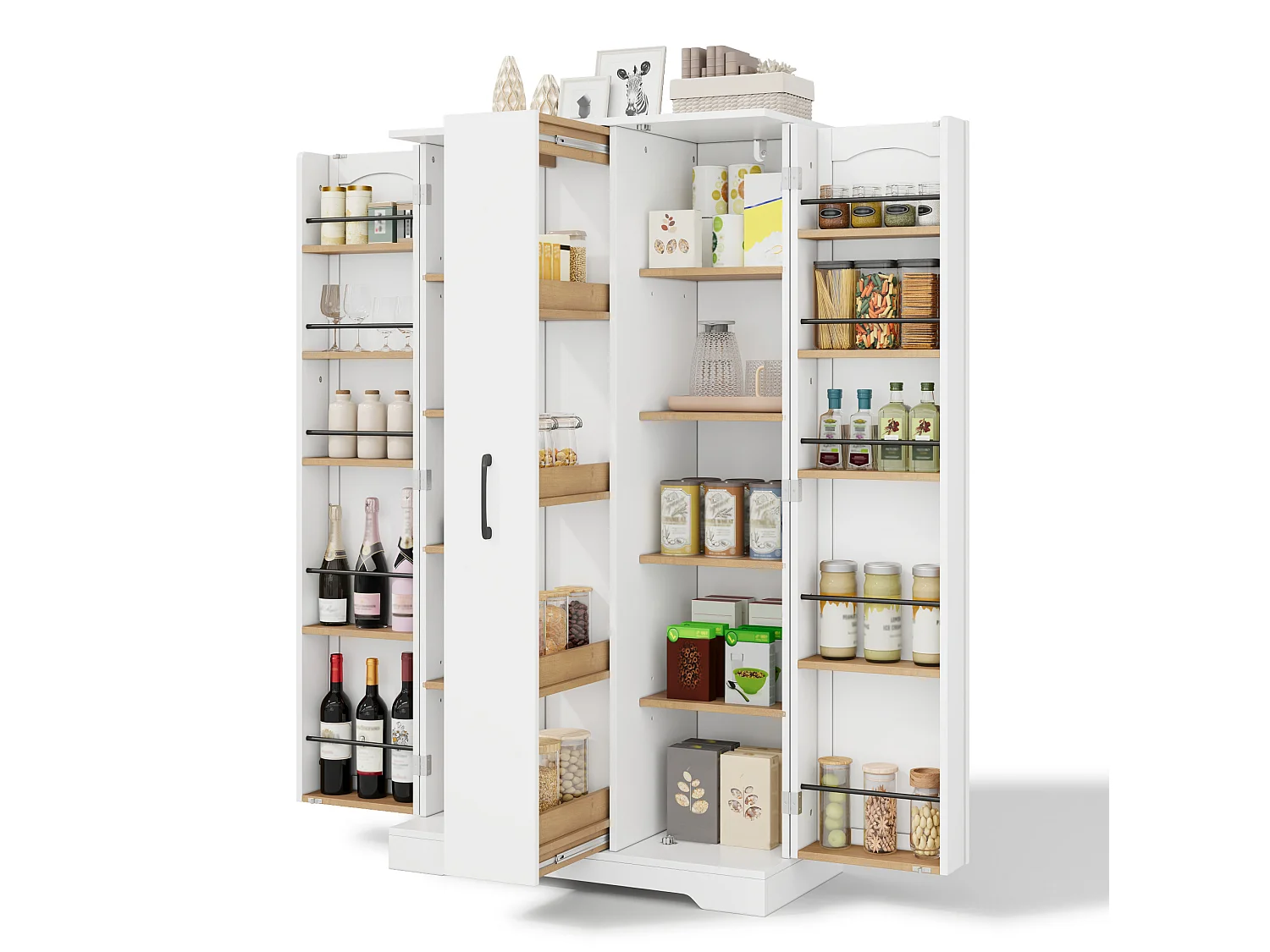 Meuble de cuisine 78 cm avec étagère et tiroir à 4 niveaux – Blanc