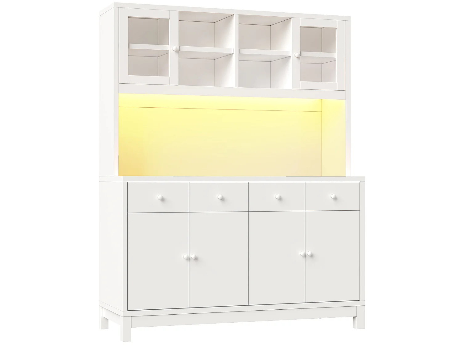 Keukendressoir 140 x 40 x 180 cm met LED-verlichting, 6 deuren en 4 lades - Wit